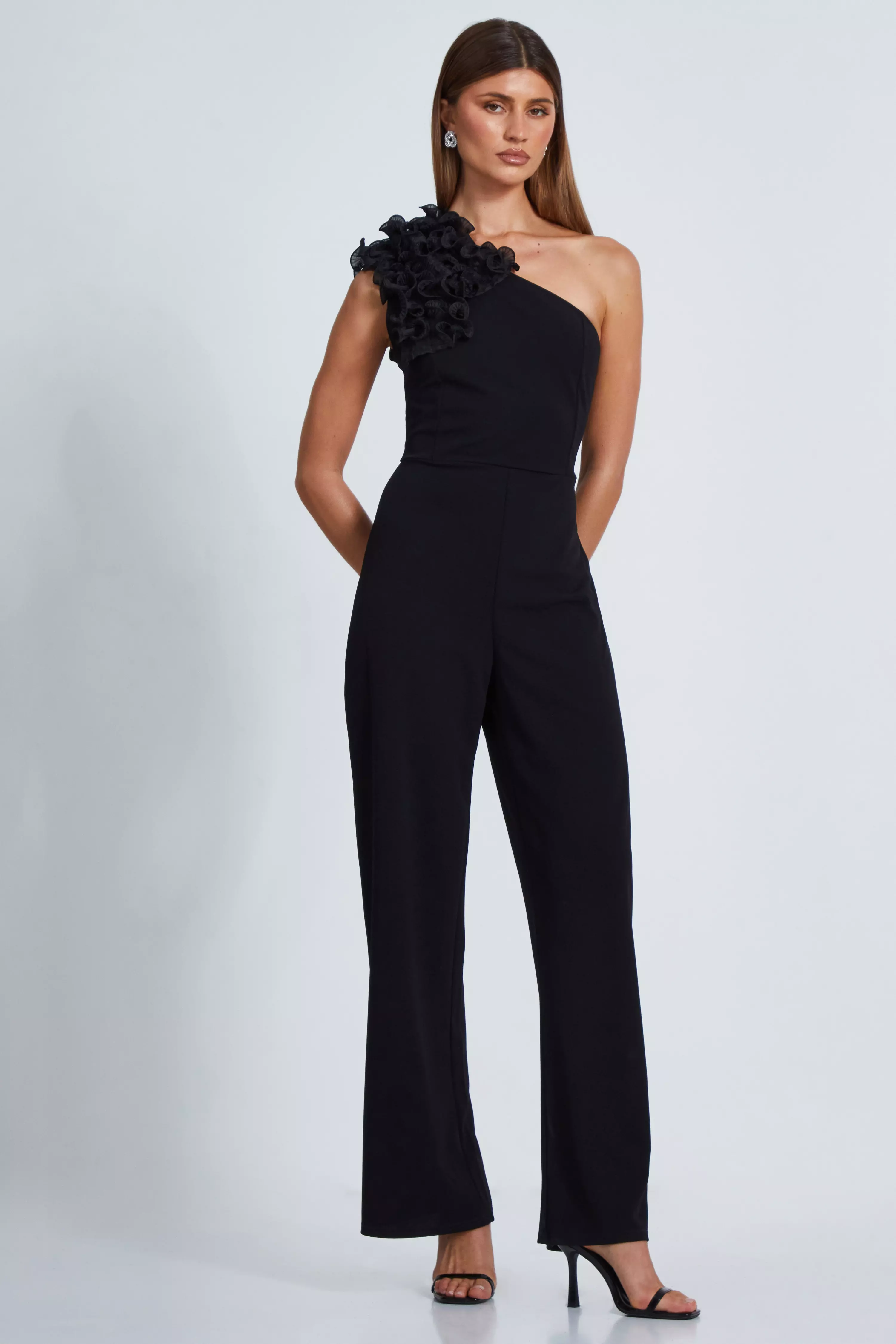 Black One Shoulder Palazzo Jumpsuit