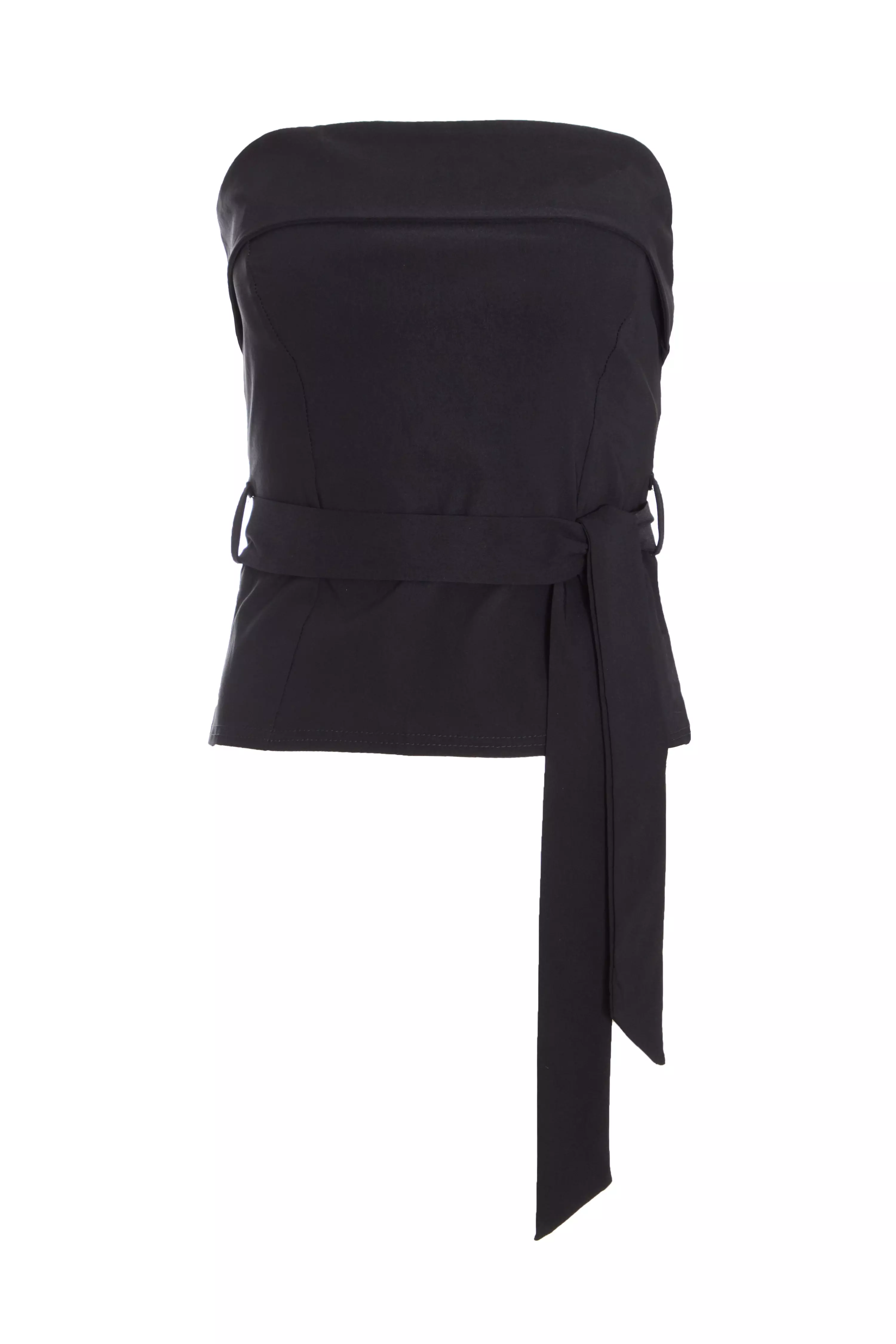 Black Bandeau Belted Top