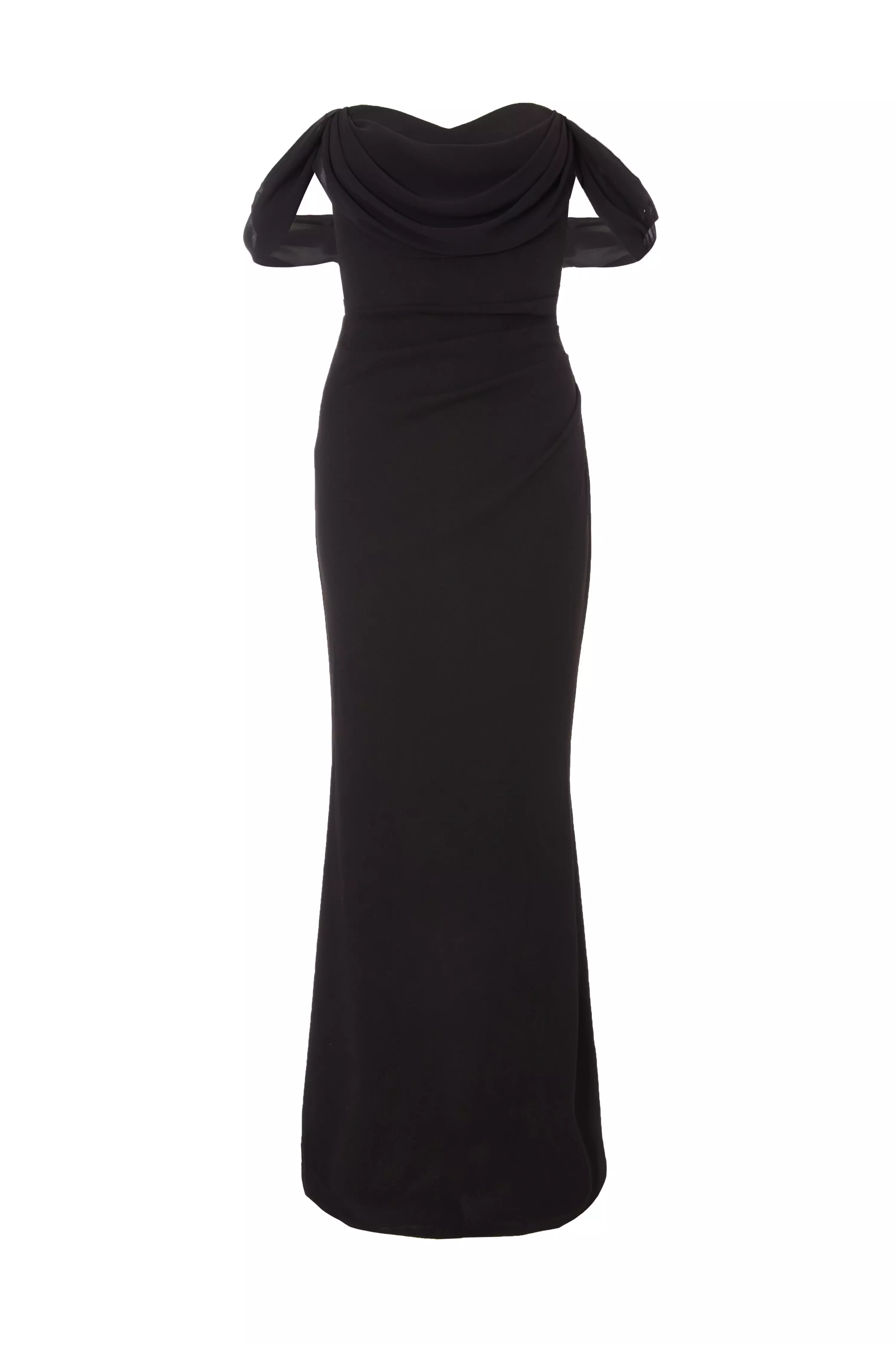 Black Chiffon Bardot Maxi Dress