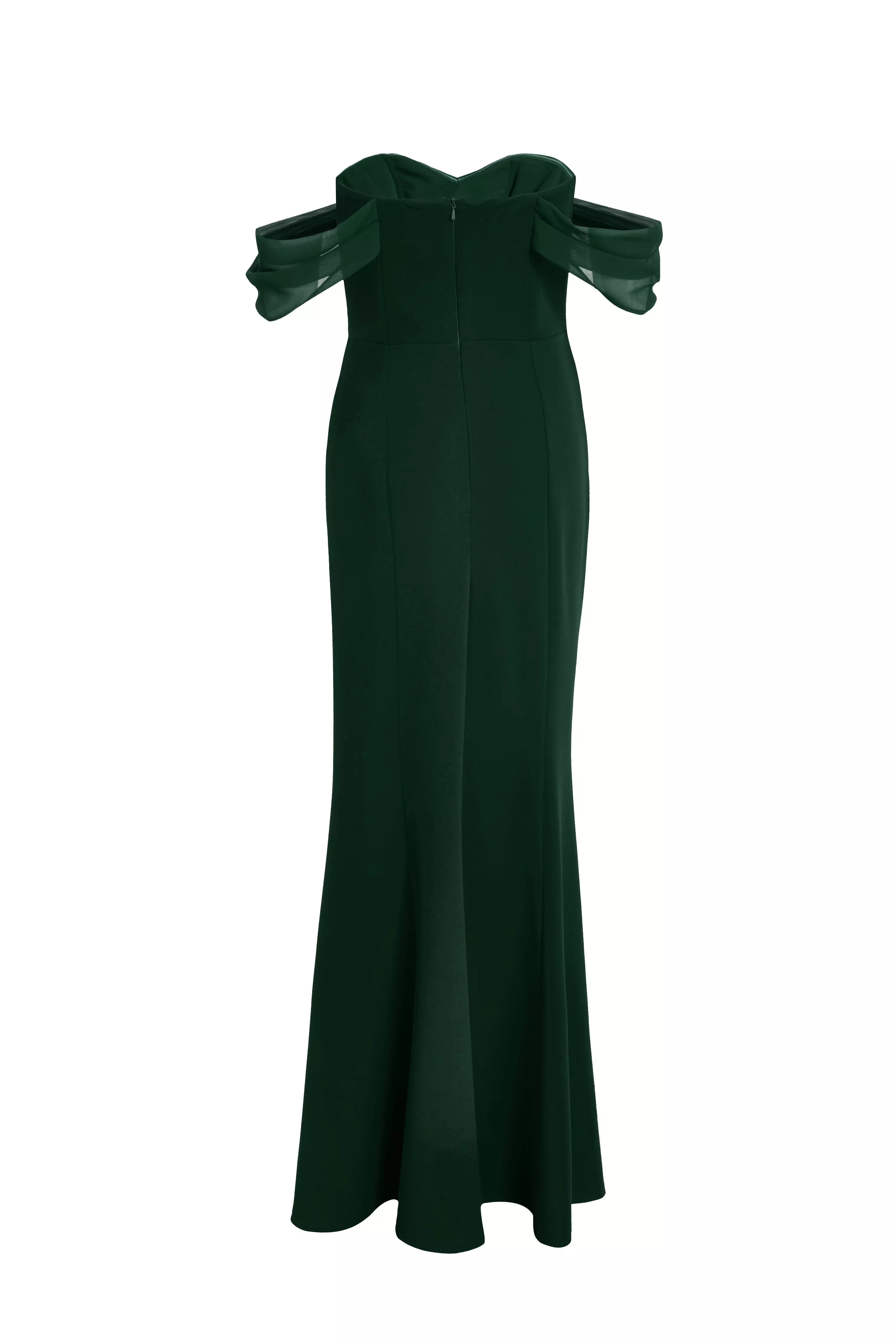 Bottle Green Chiffon Bardot Maxi Dress