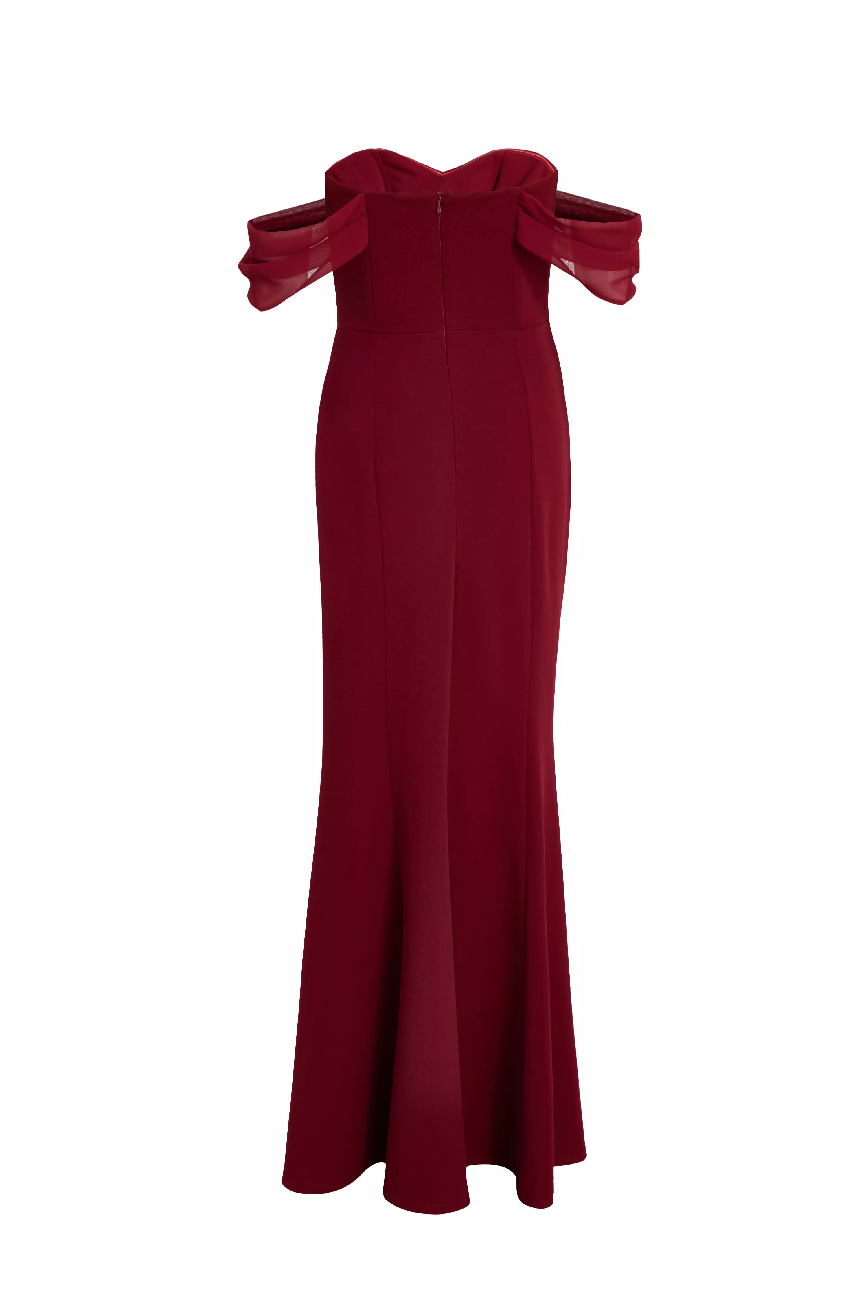 Dark Red Chiffon Bardot Maxi Dress