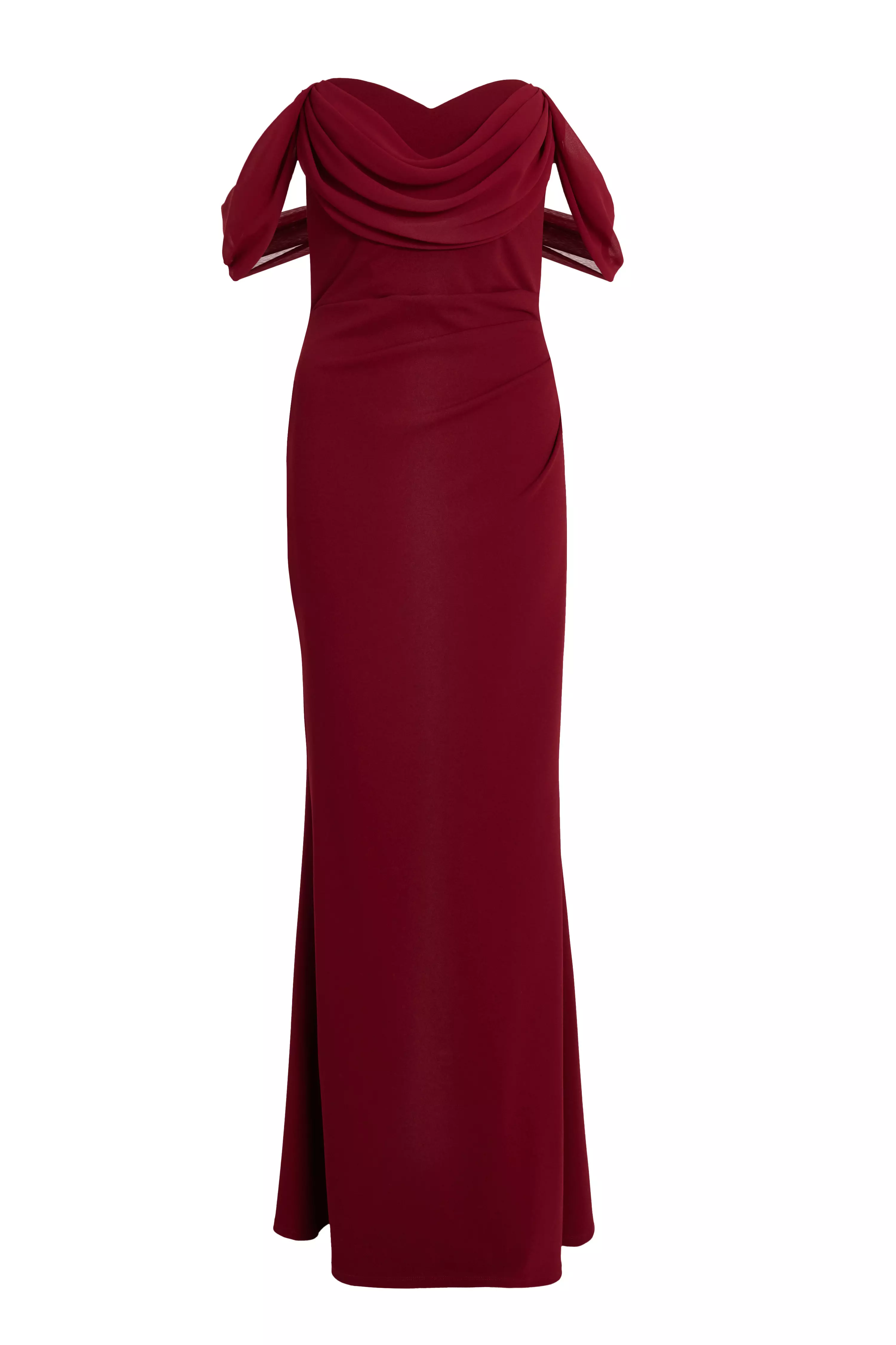Dark Red Chiffon Bardot Maxi Dress