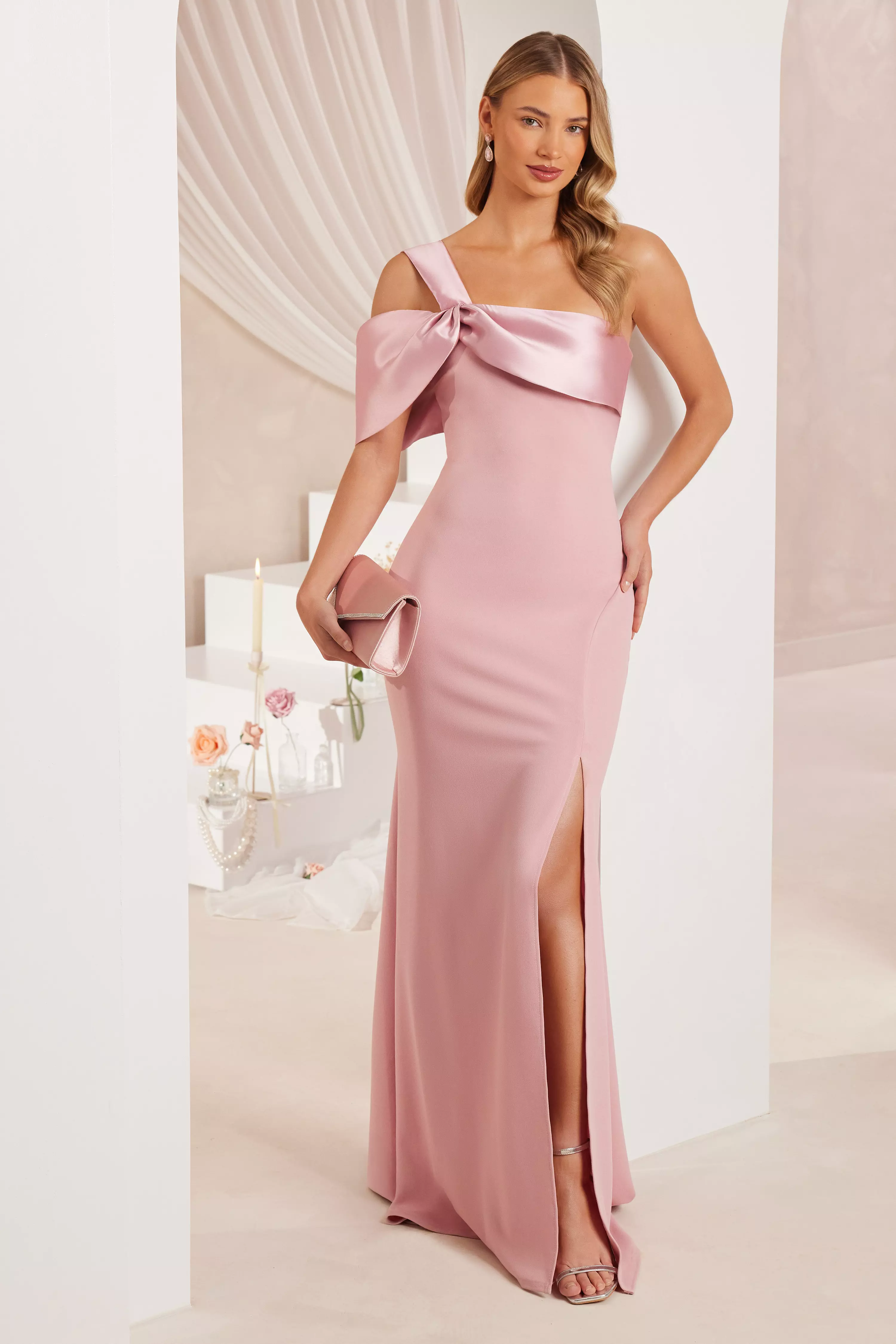 Blush One Shoulder Maxi Dress