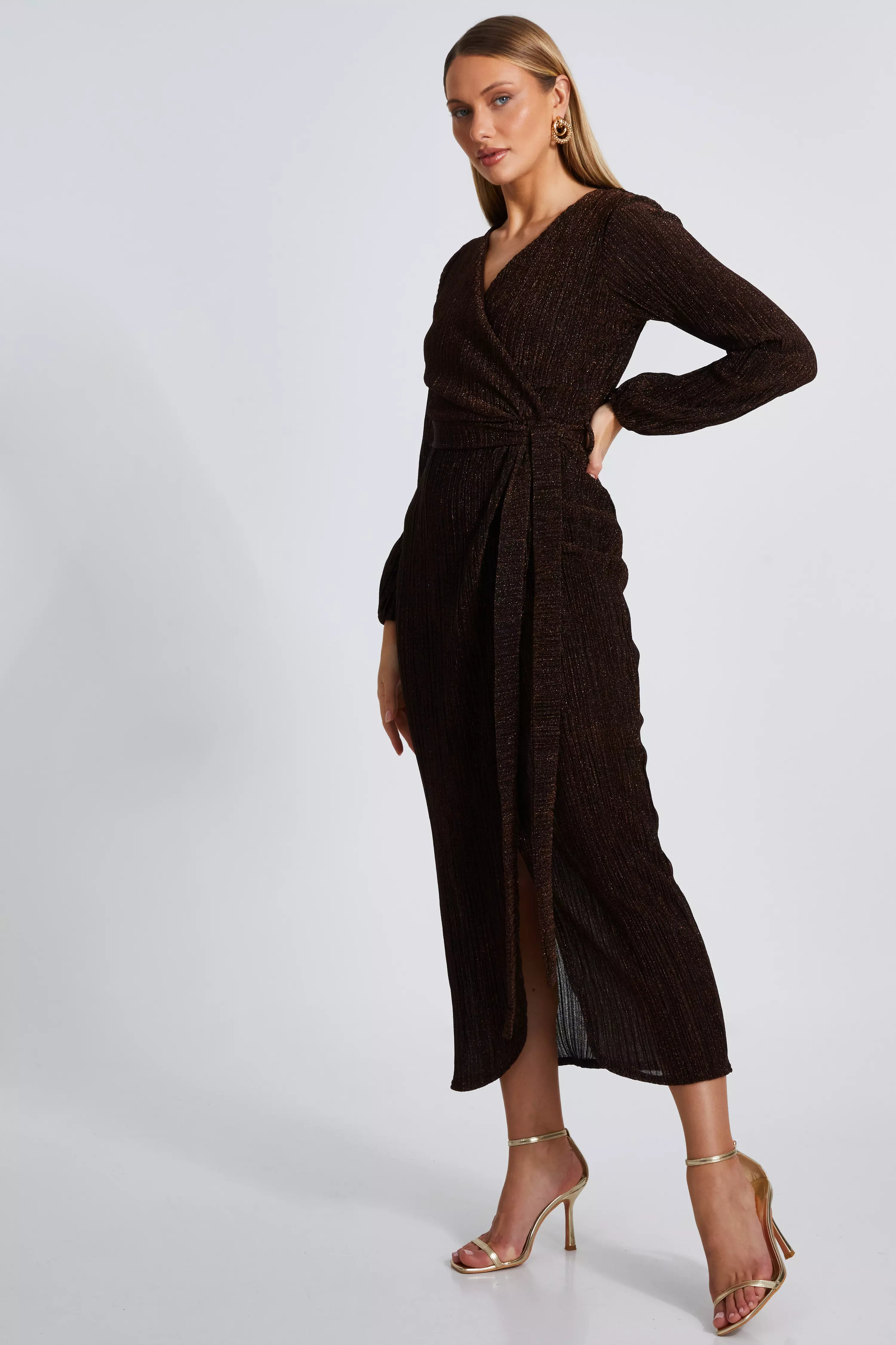 Brown Long Sleeve Midaxi Dress 