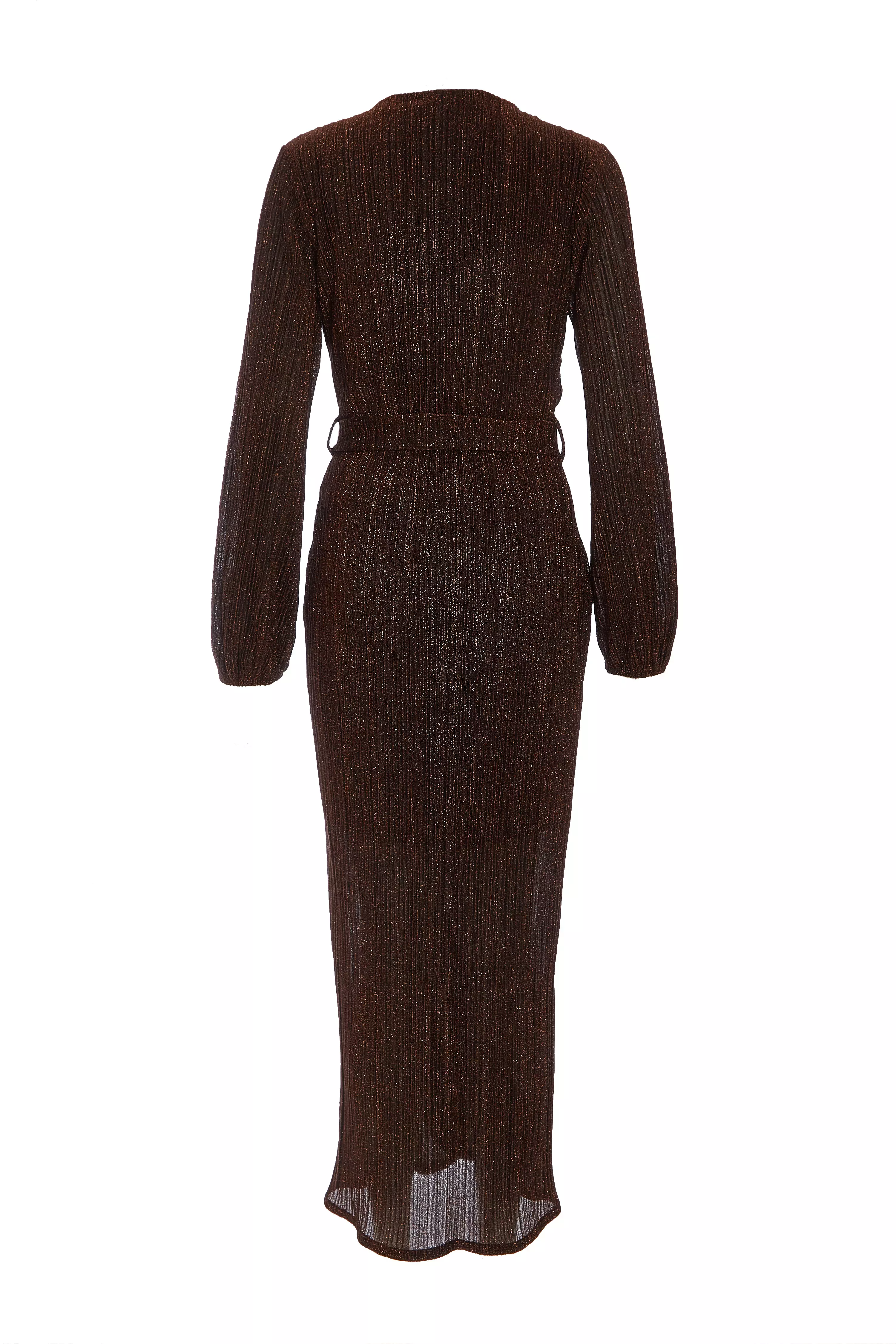 Brown Long Sleeve Midaxi Dress 