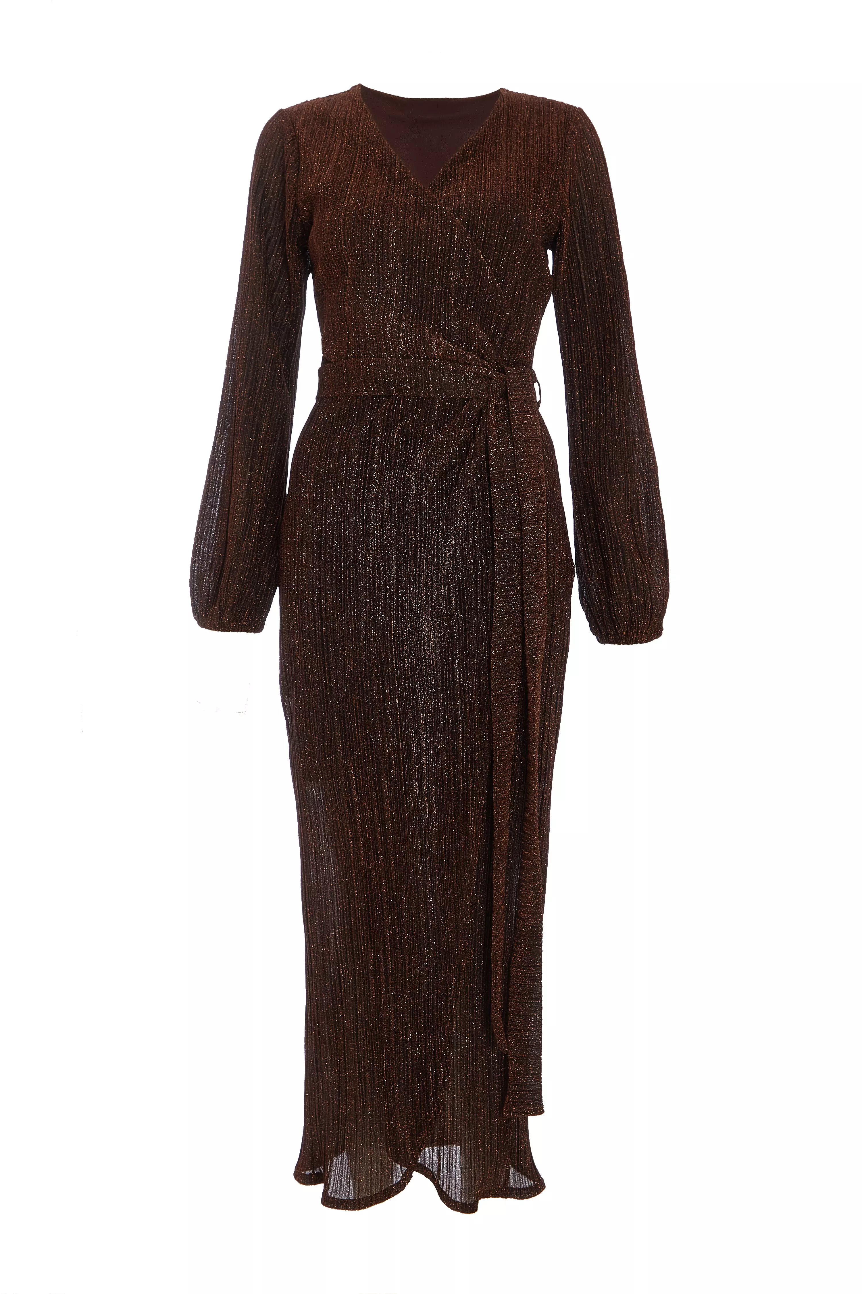 Brown Long Sleeve Midaxi Dress 