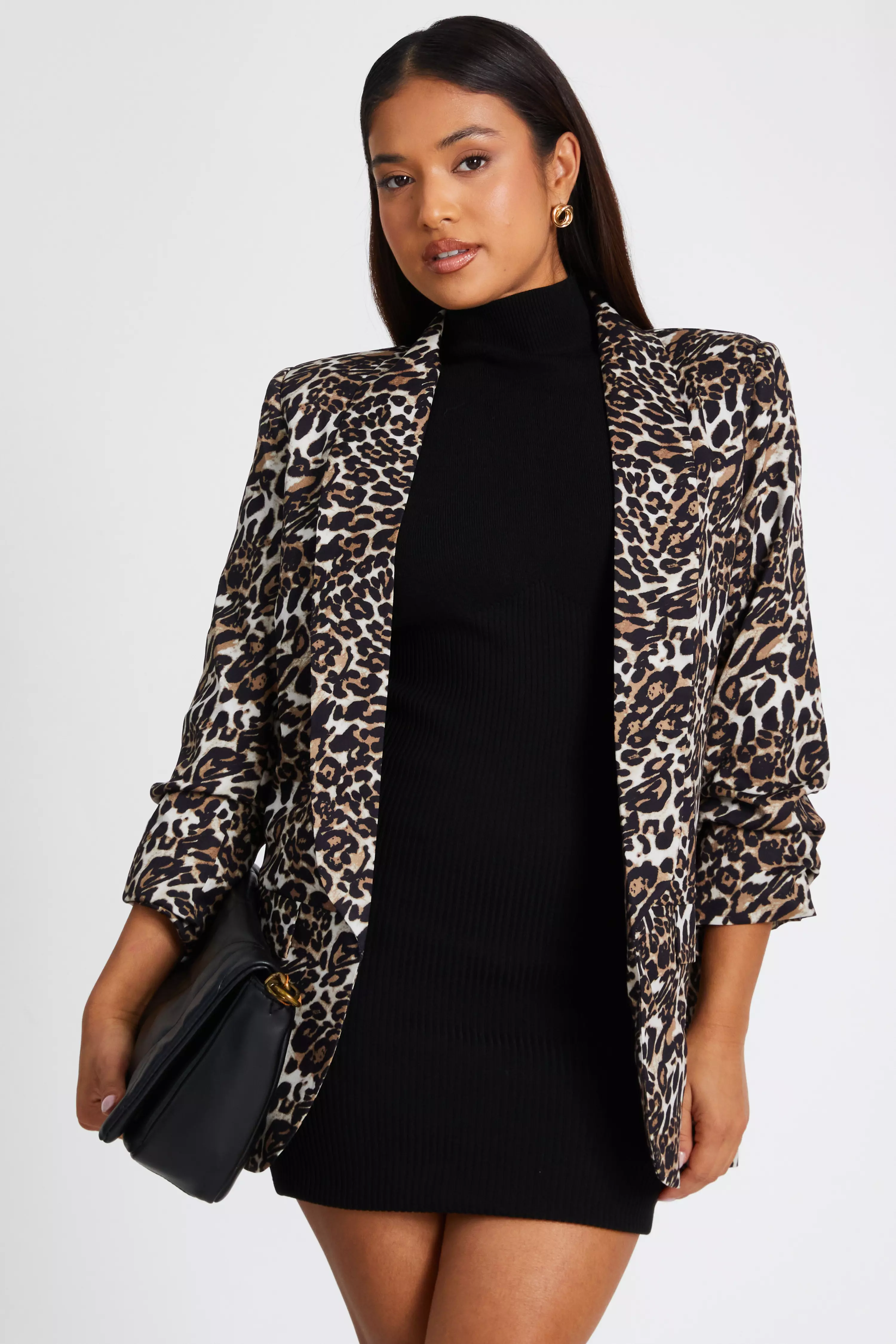 Petite Brown Leopard Print Blazer