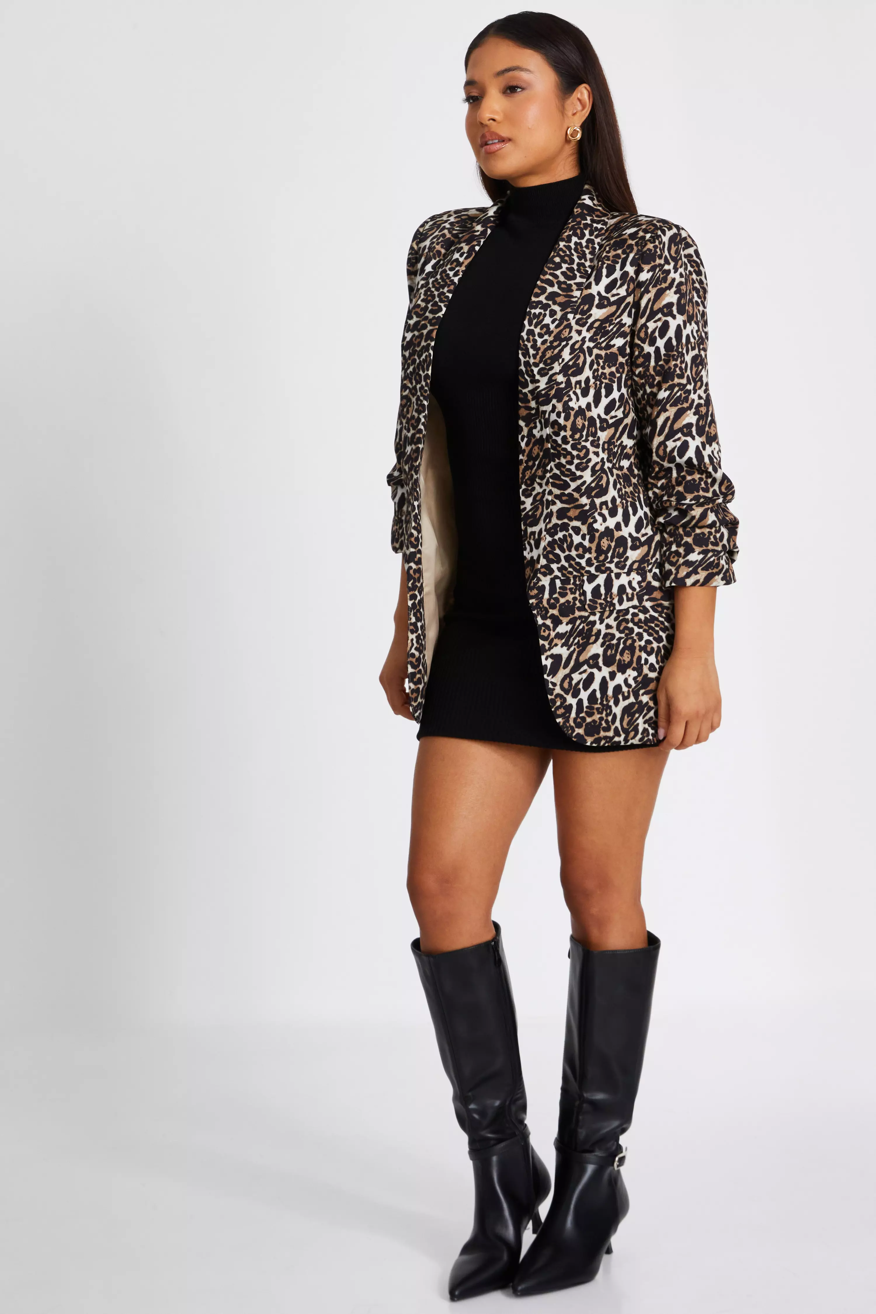 Petite Brown Leopard Print Blazer