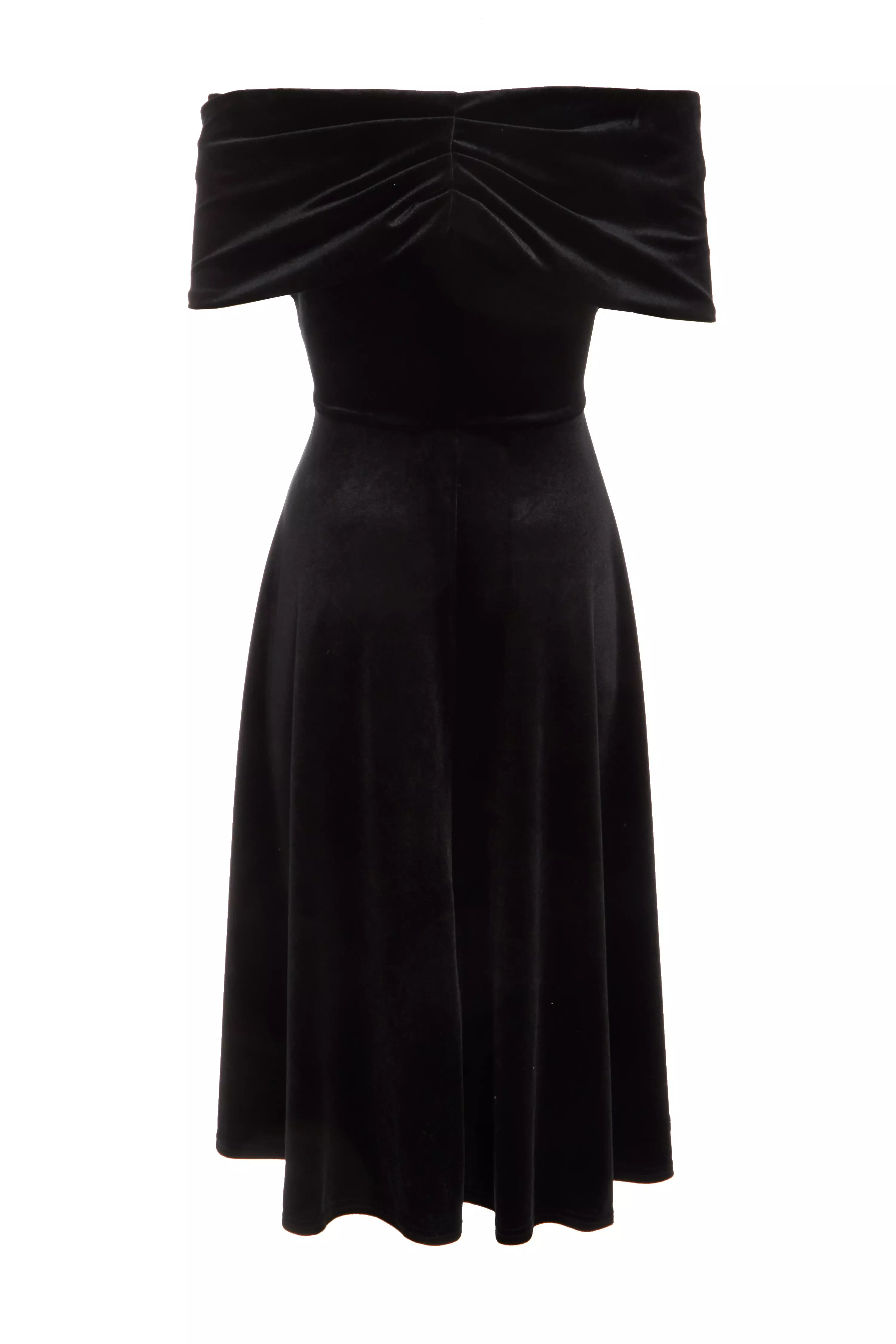 Petite Black Velvet Bardot Midi Dress