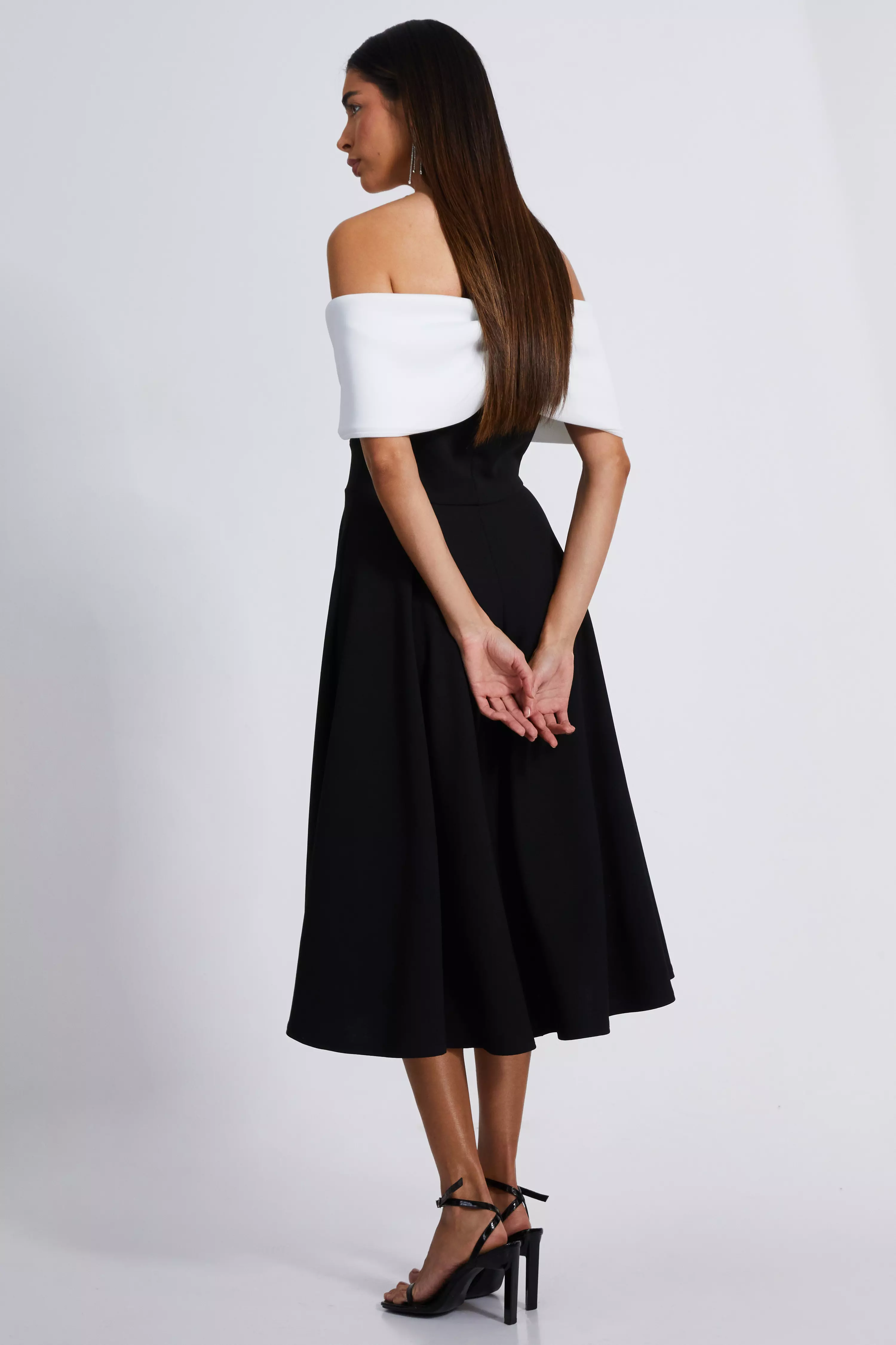 Black Contrast Skater Midi Dress