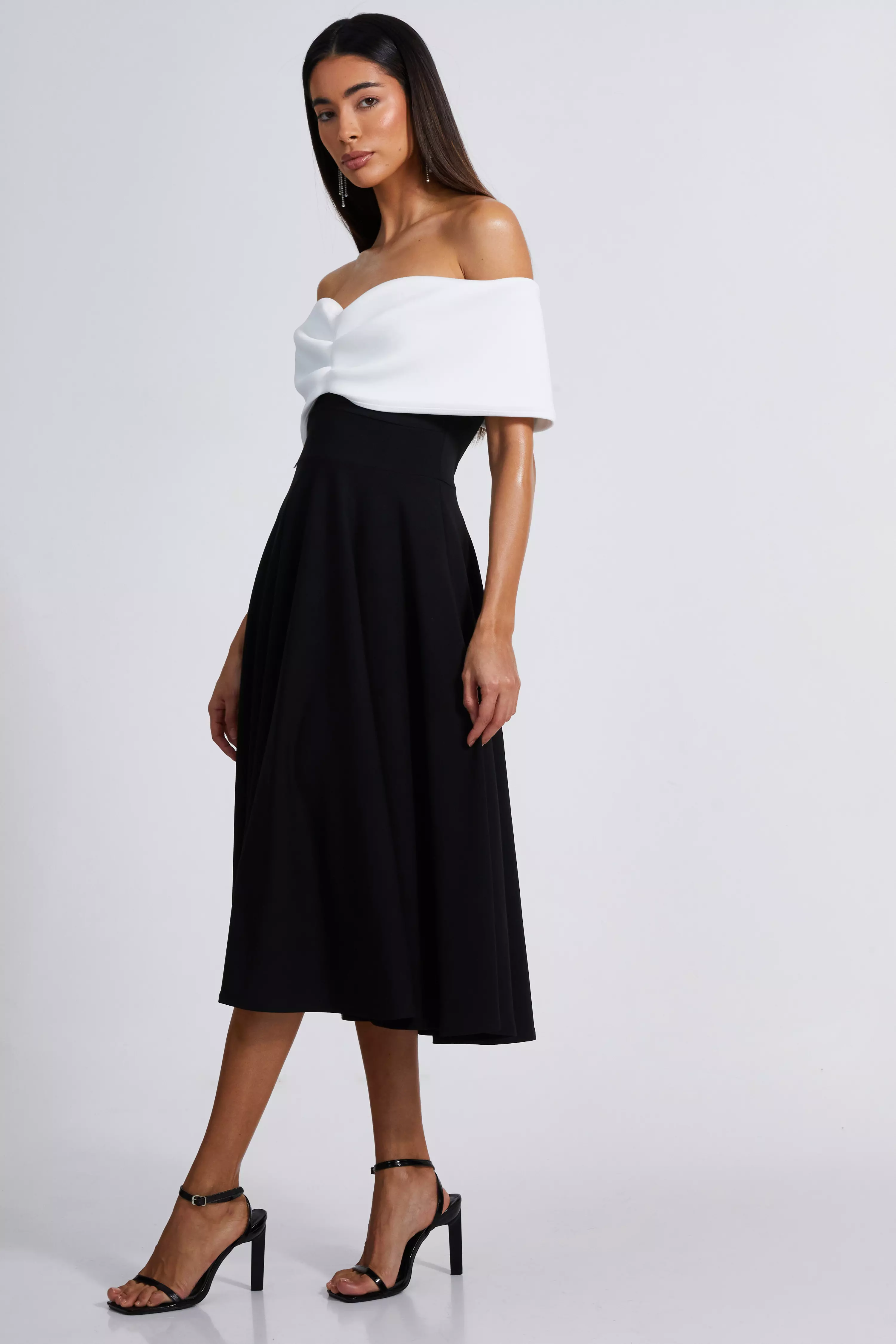 Black Contrast Skater Midi Dress