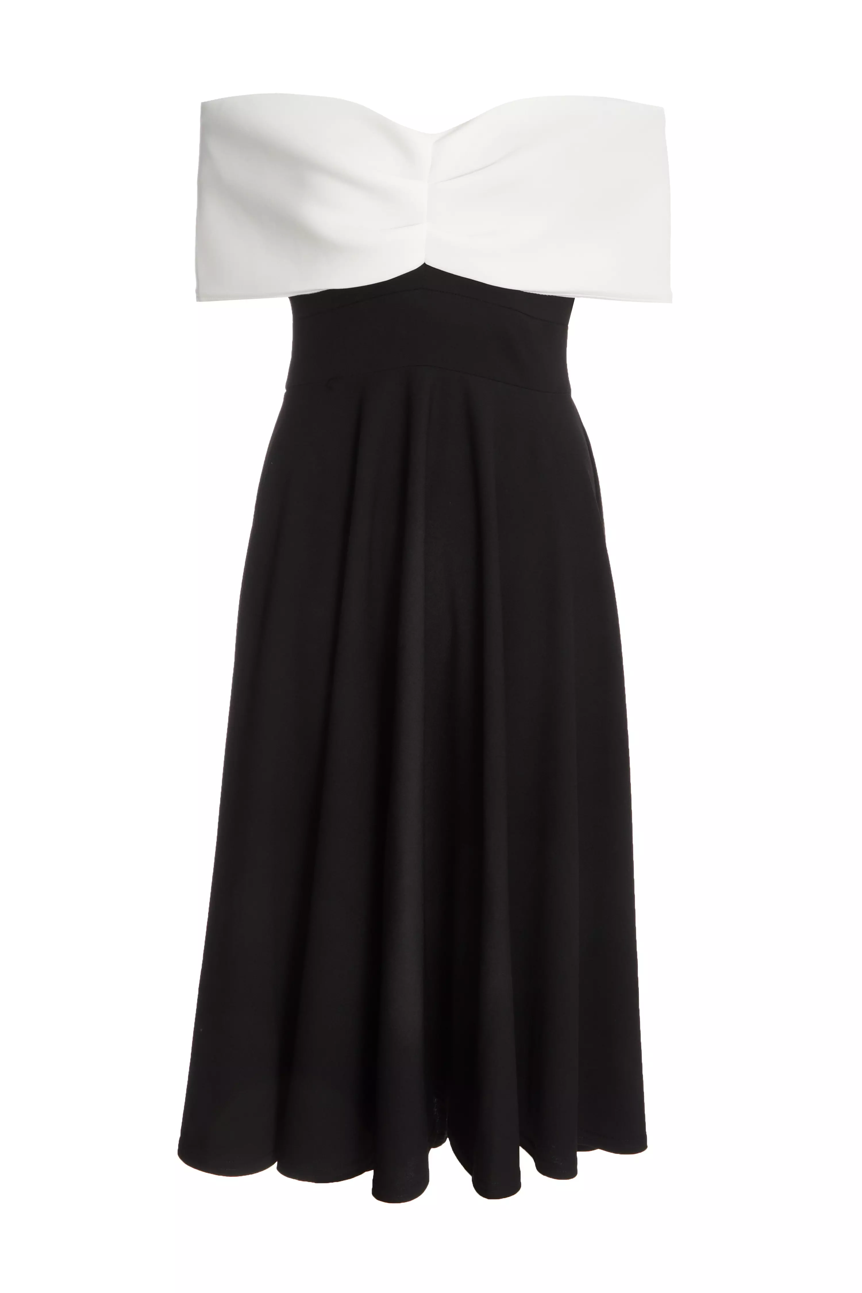 Black Contrast Skater Midi Dress