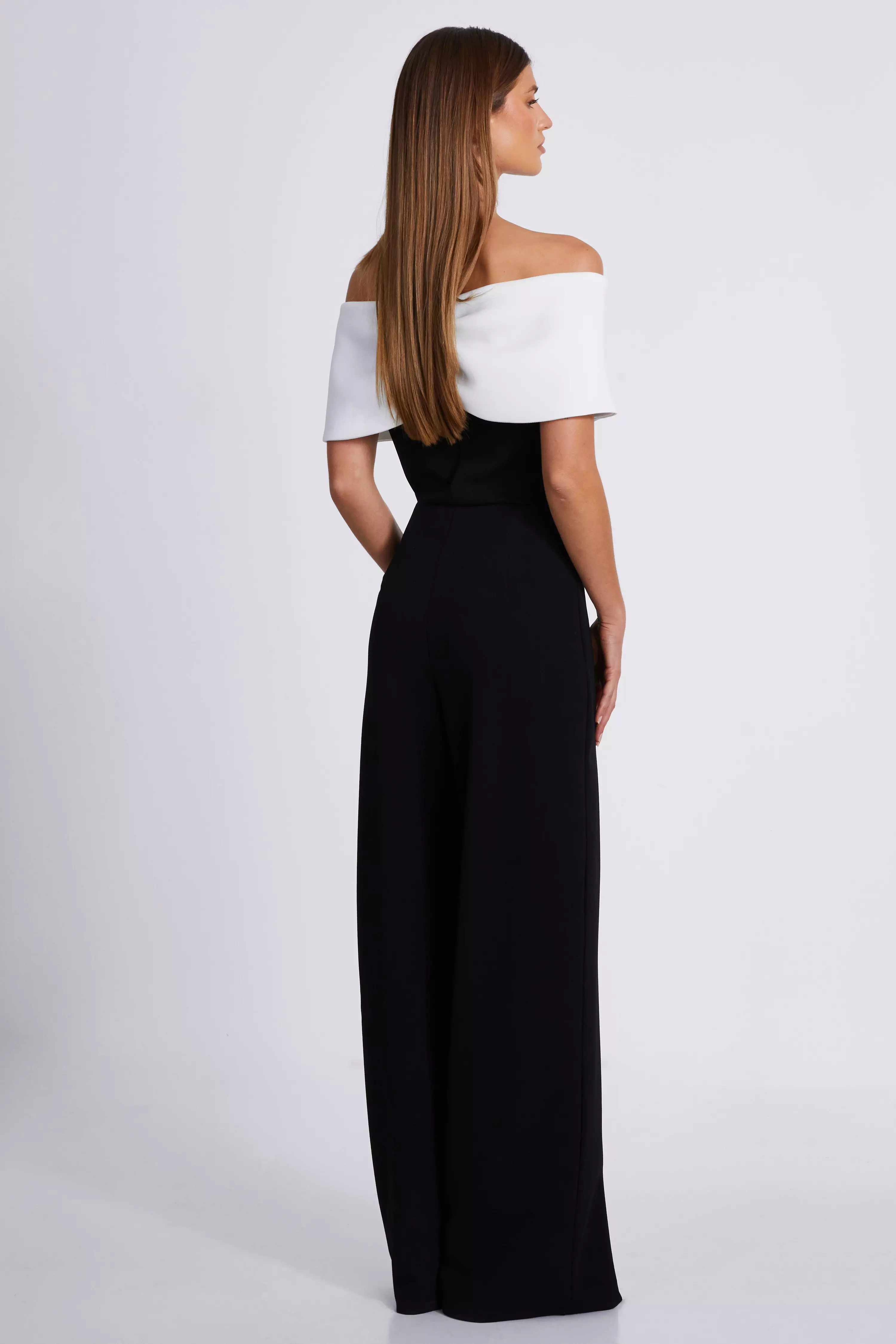 Black Contrast Bardot Palazzo Jumpsuit