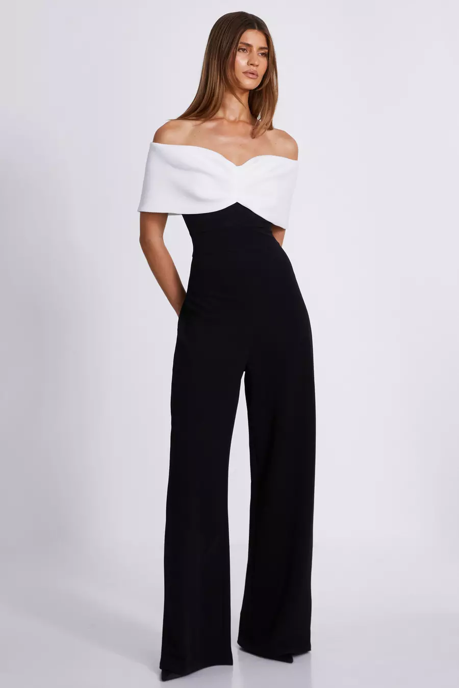 Black Contrast Bardot Palazzo Jumpsuit QUIZ Clothing