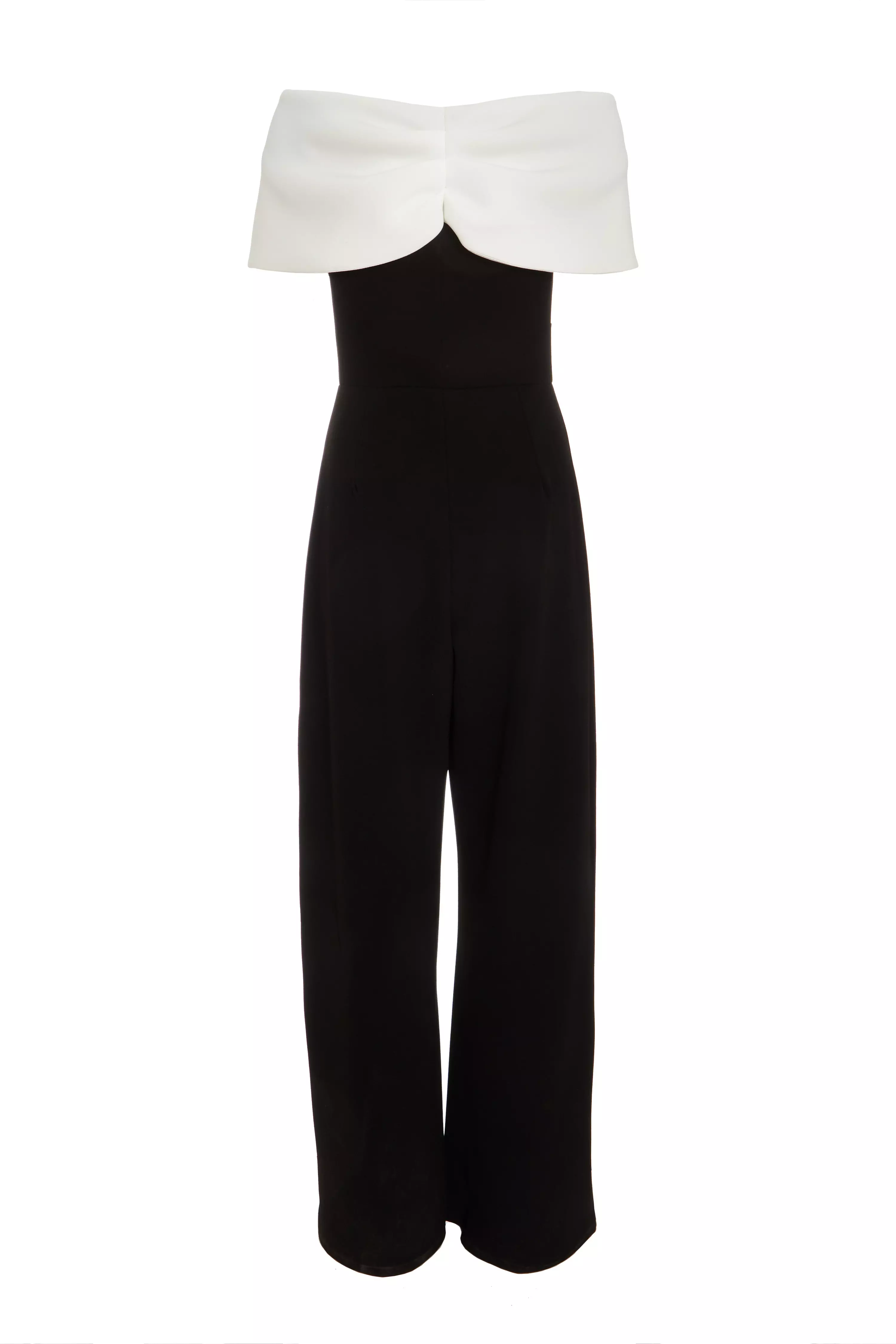 Black Contrast Bardot Palazzo Jumpsuit