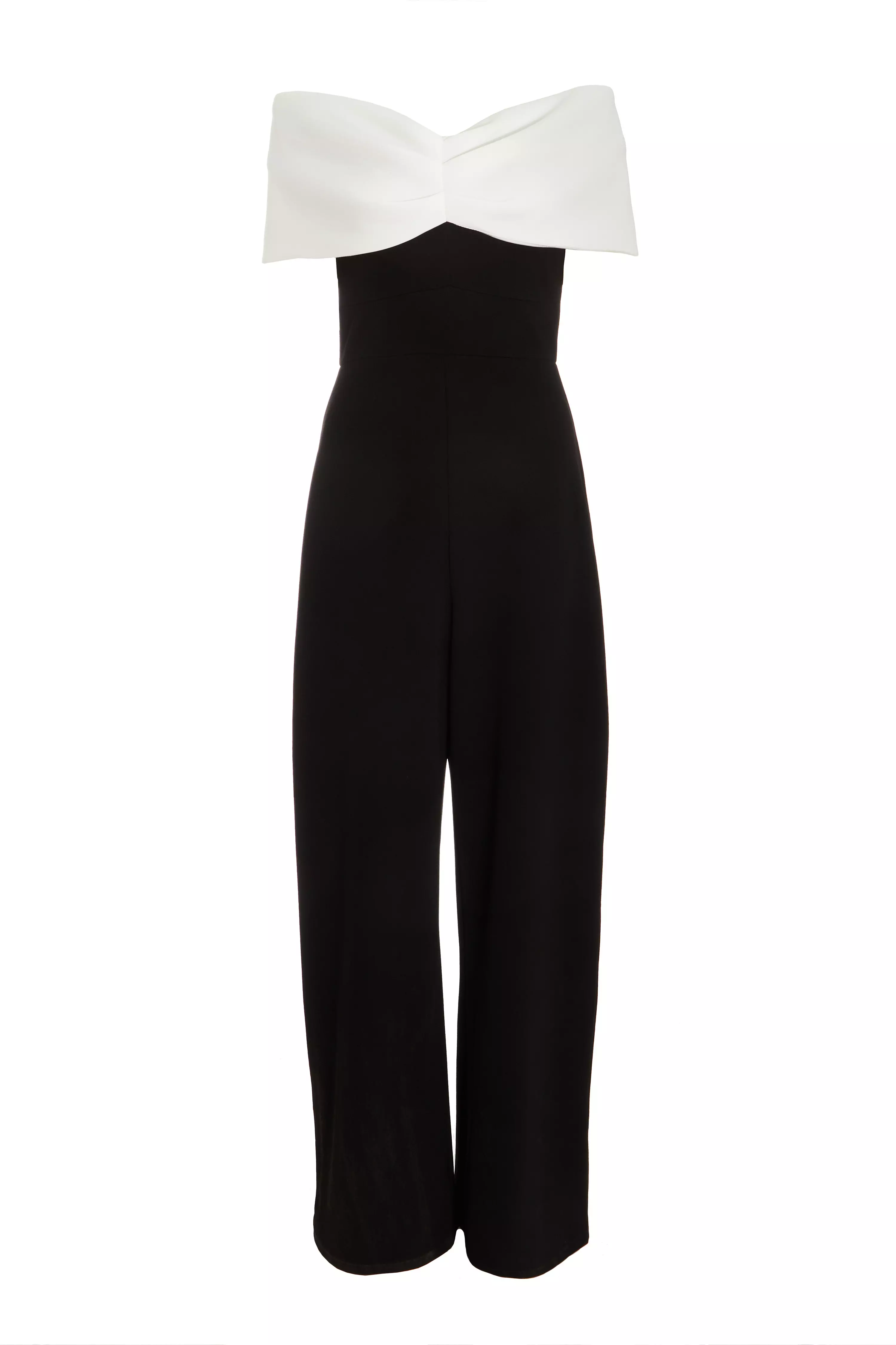 Black Contrast Bardot Palazzo Jumpsuit