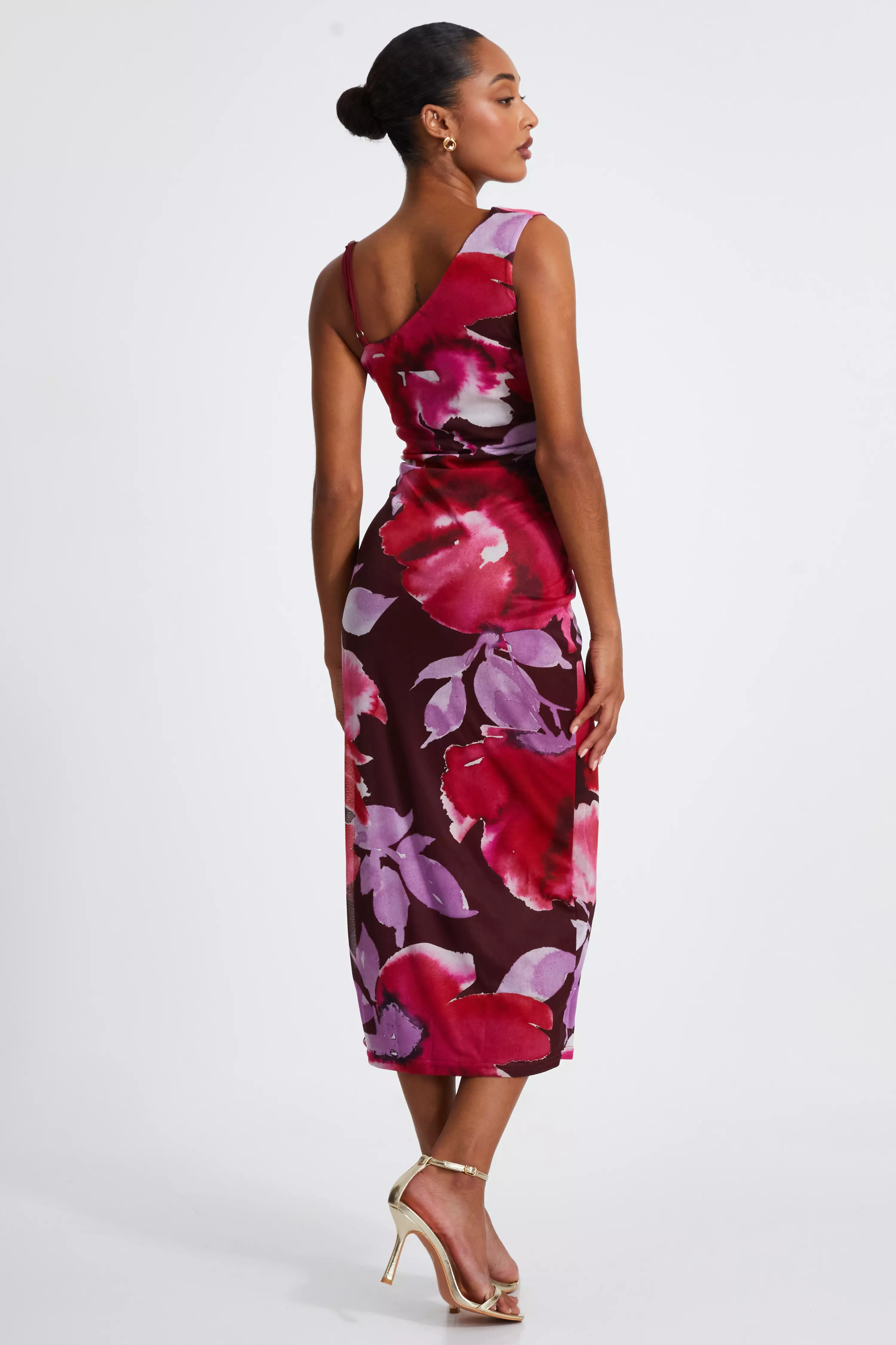 Dark Red Floral Midaxi Dress