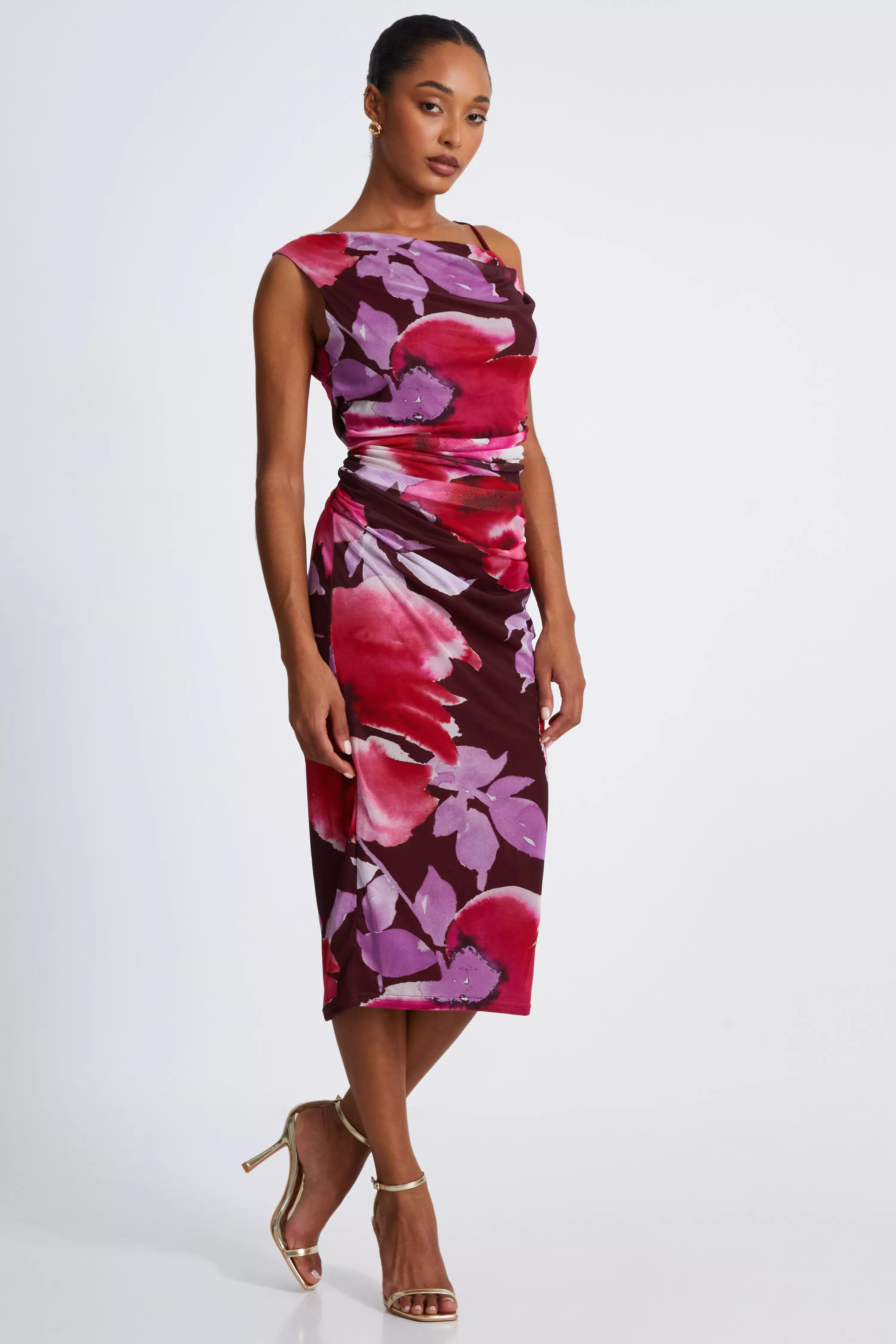 Dark Red Floral Midaxi Dress