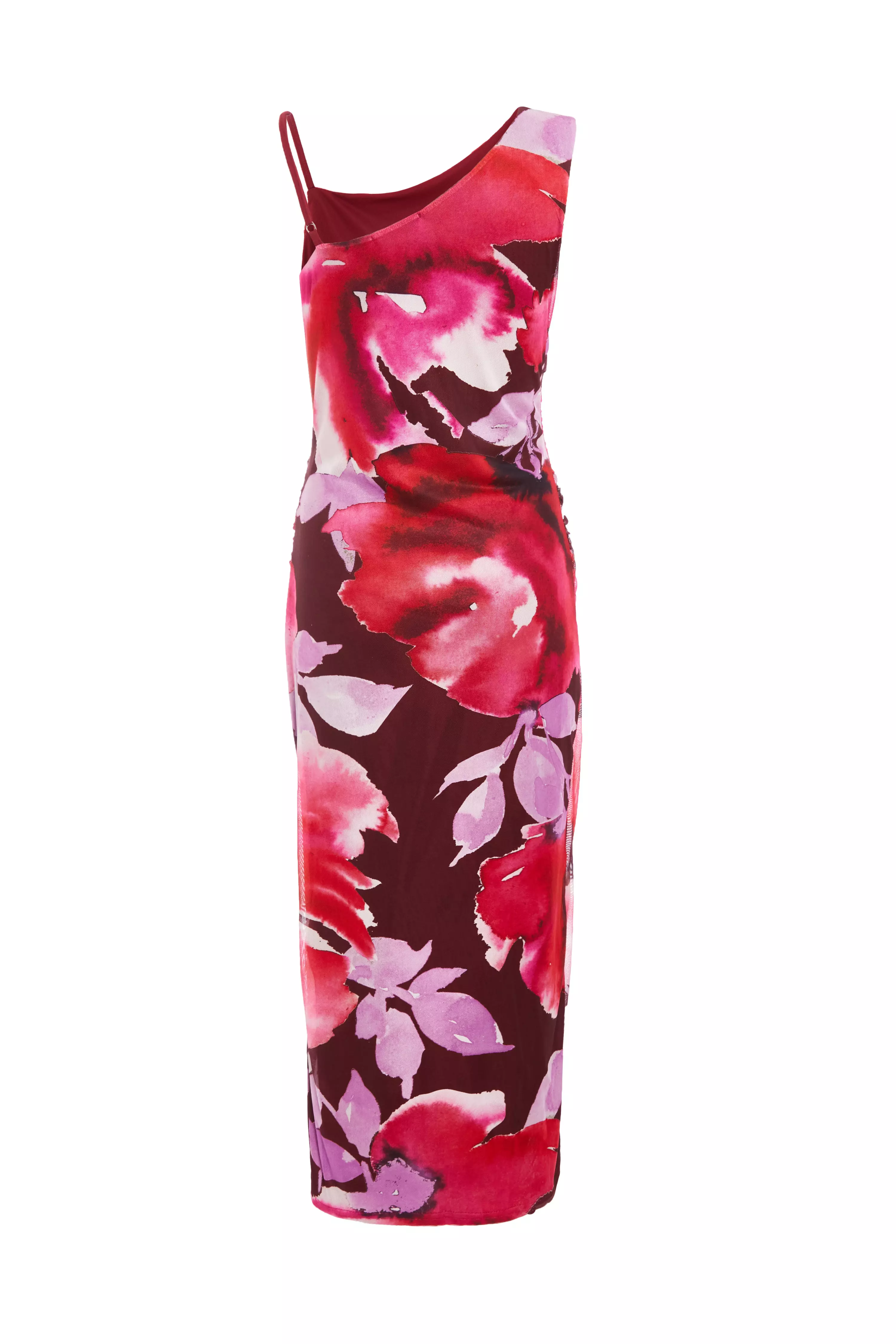 Dark Red Floral Midaxi Dress