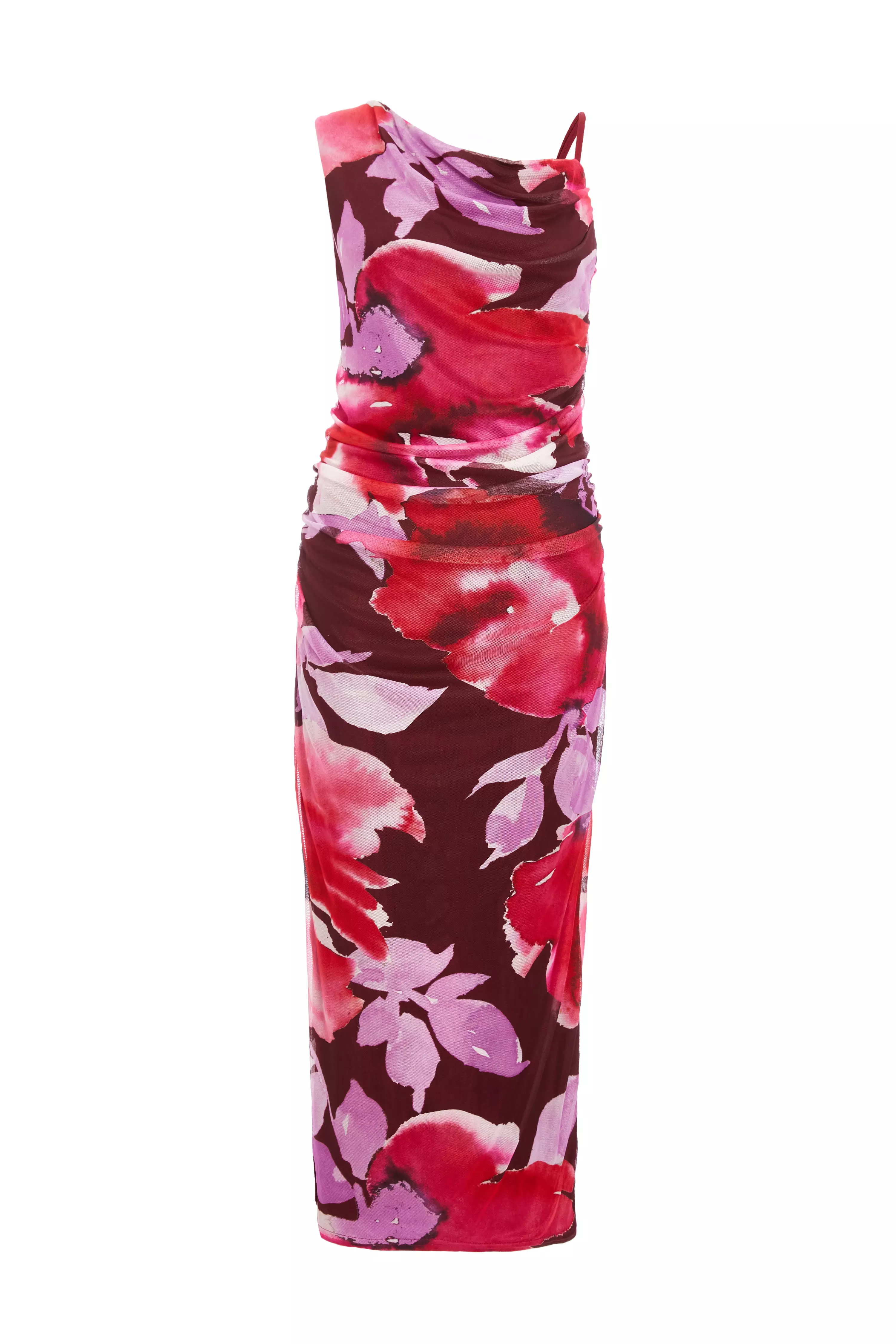 Dark Red Floral Midaxi Dress