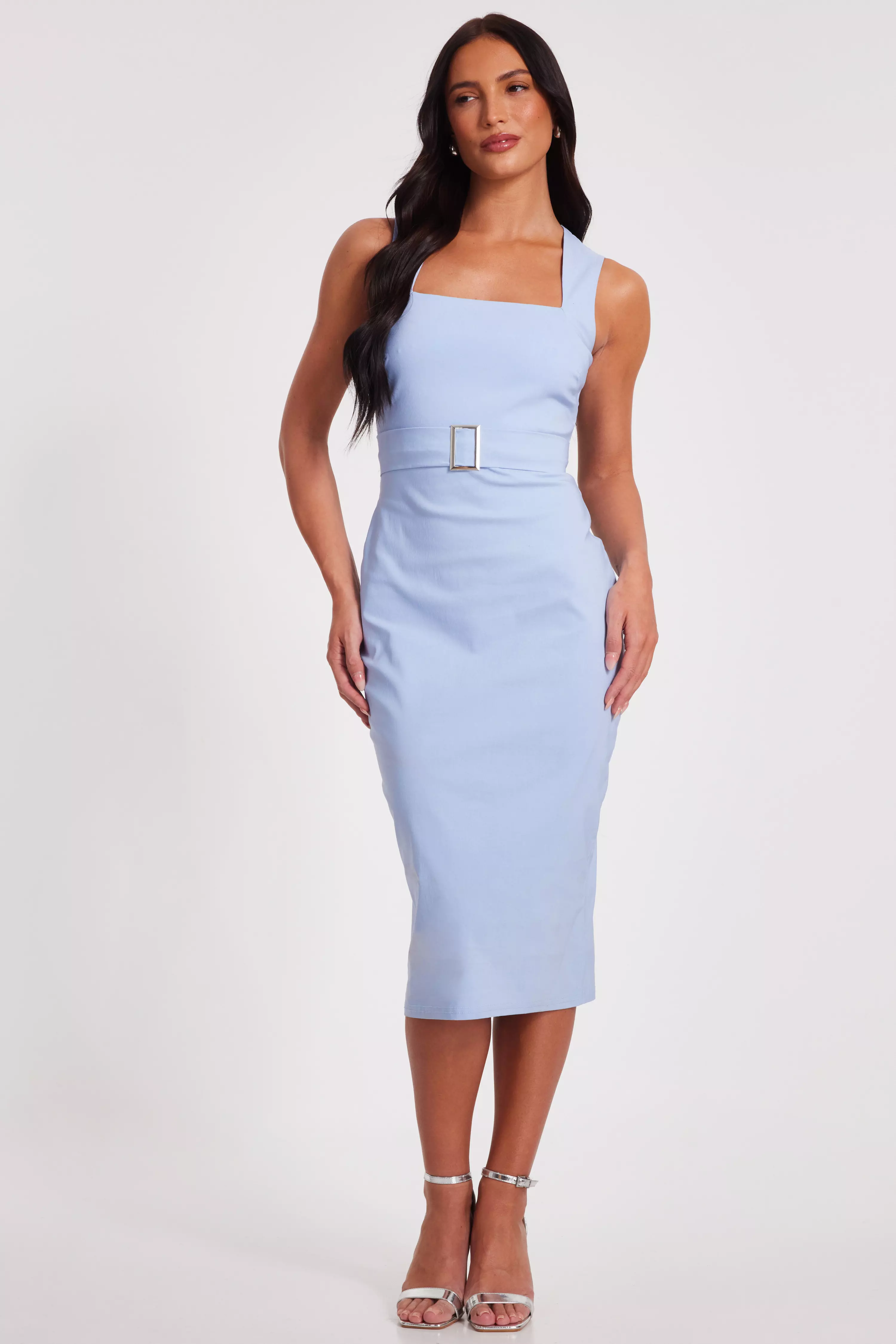 Blue Belted Midi Dress