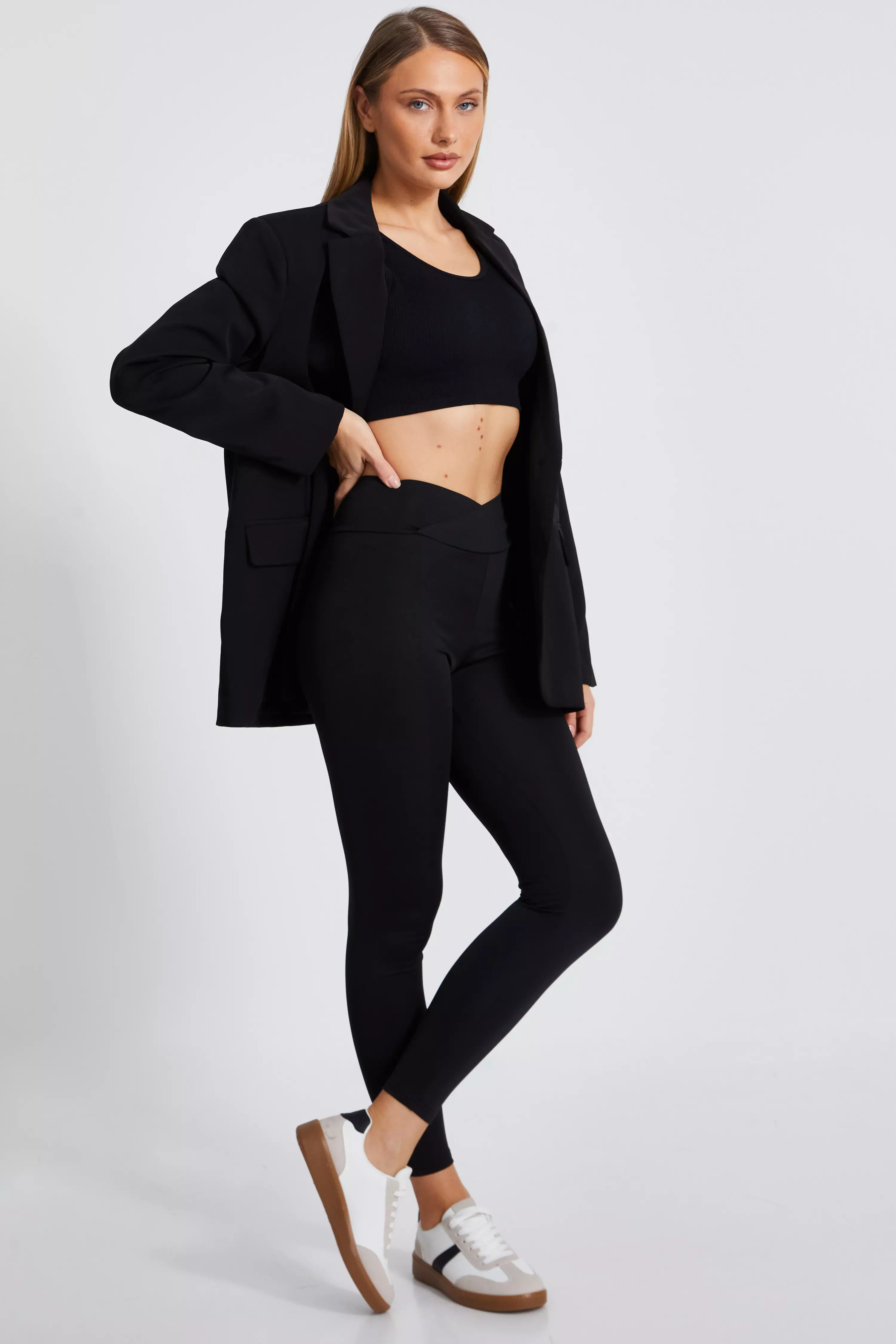 Black Crossover Waist Leggings