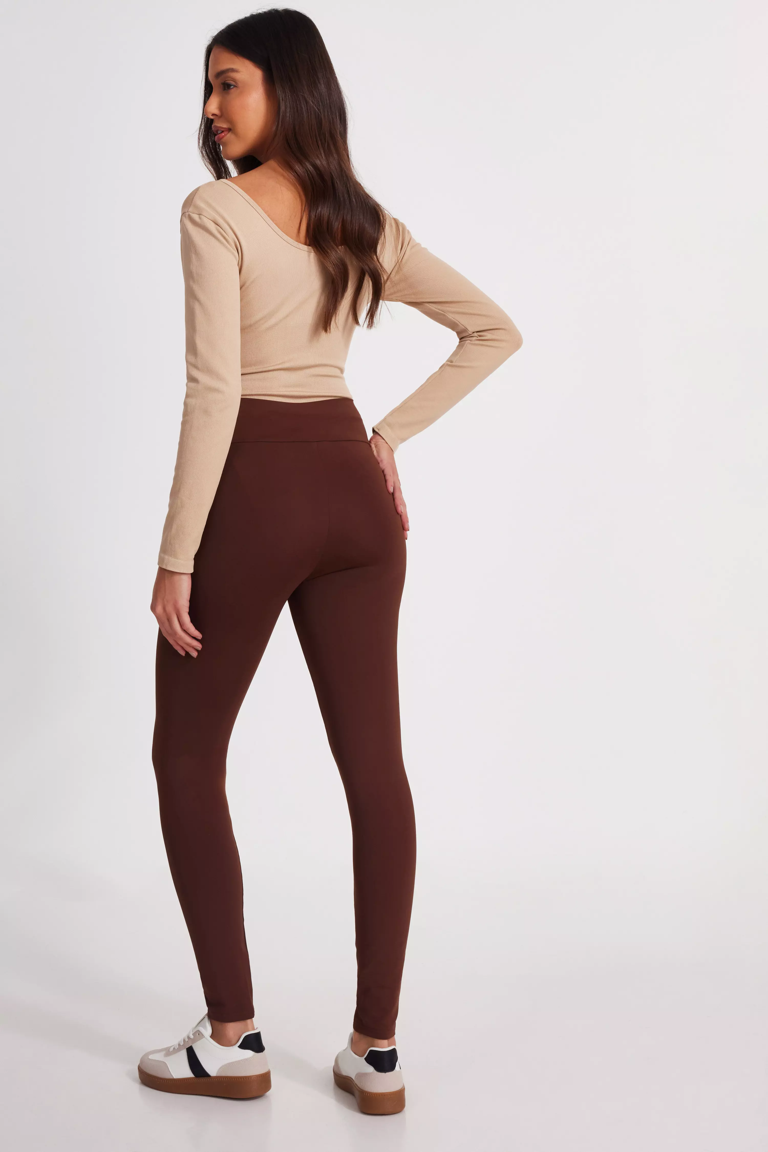 Brown Crossover Waist Leggings