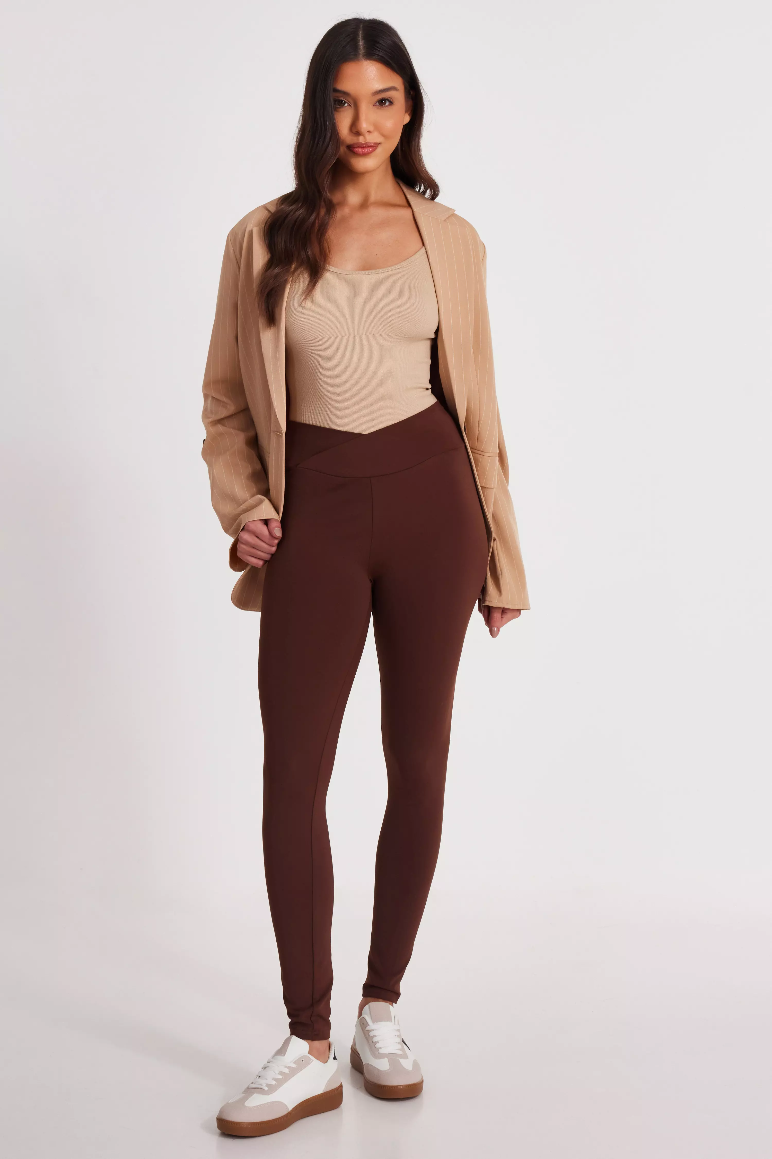 Brown Crossover Waist Leggings