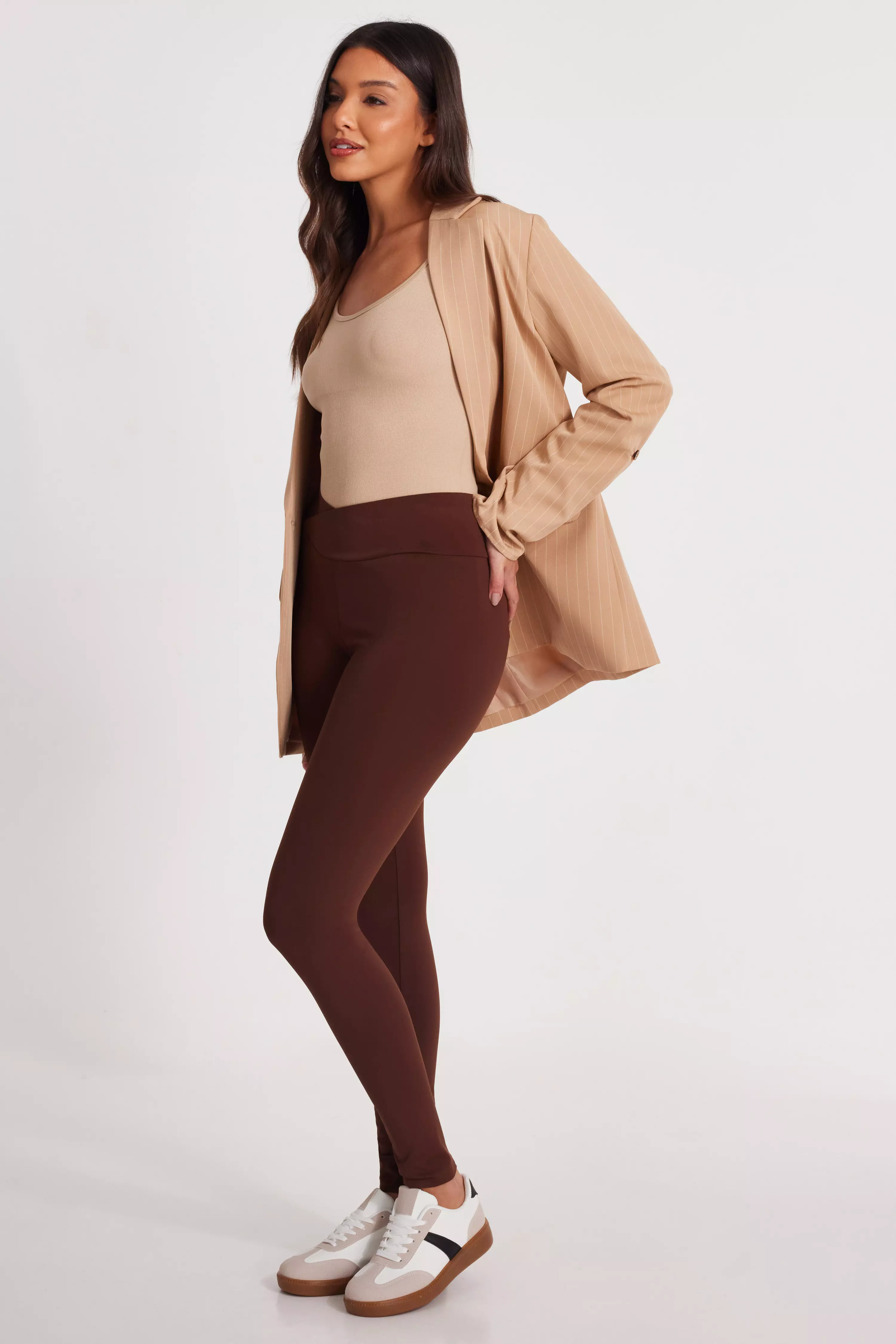 Brown Crossover Waist Leggings