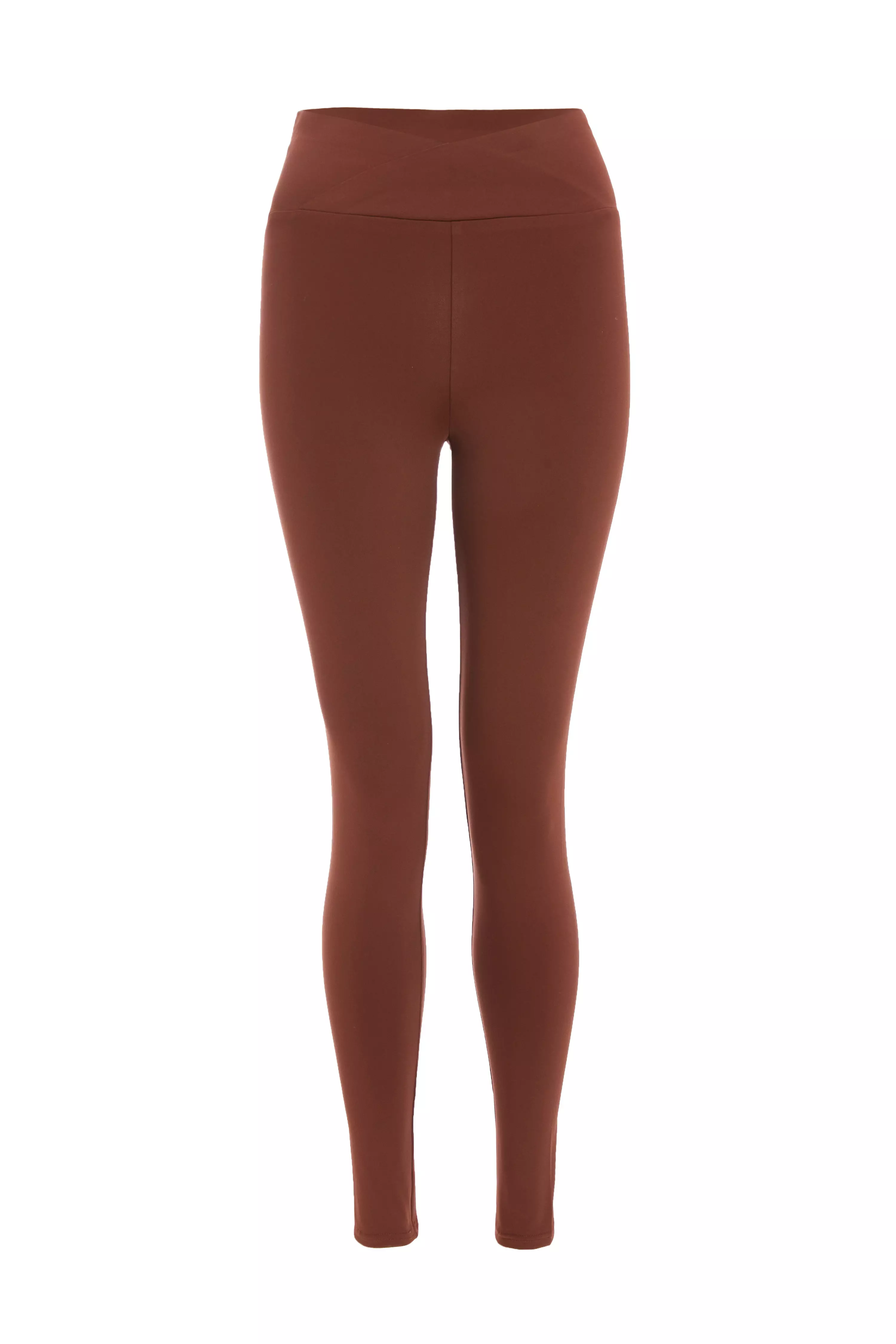 Brown Crossover Waist Leggings