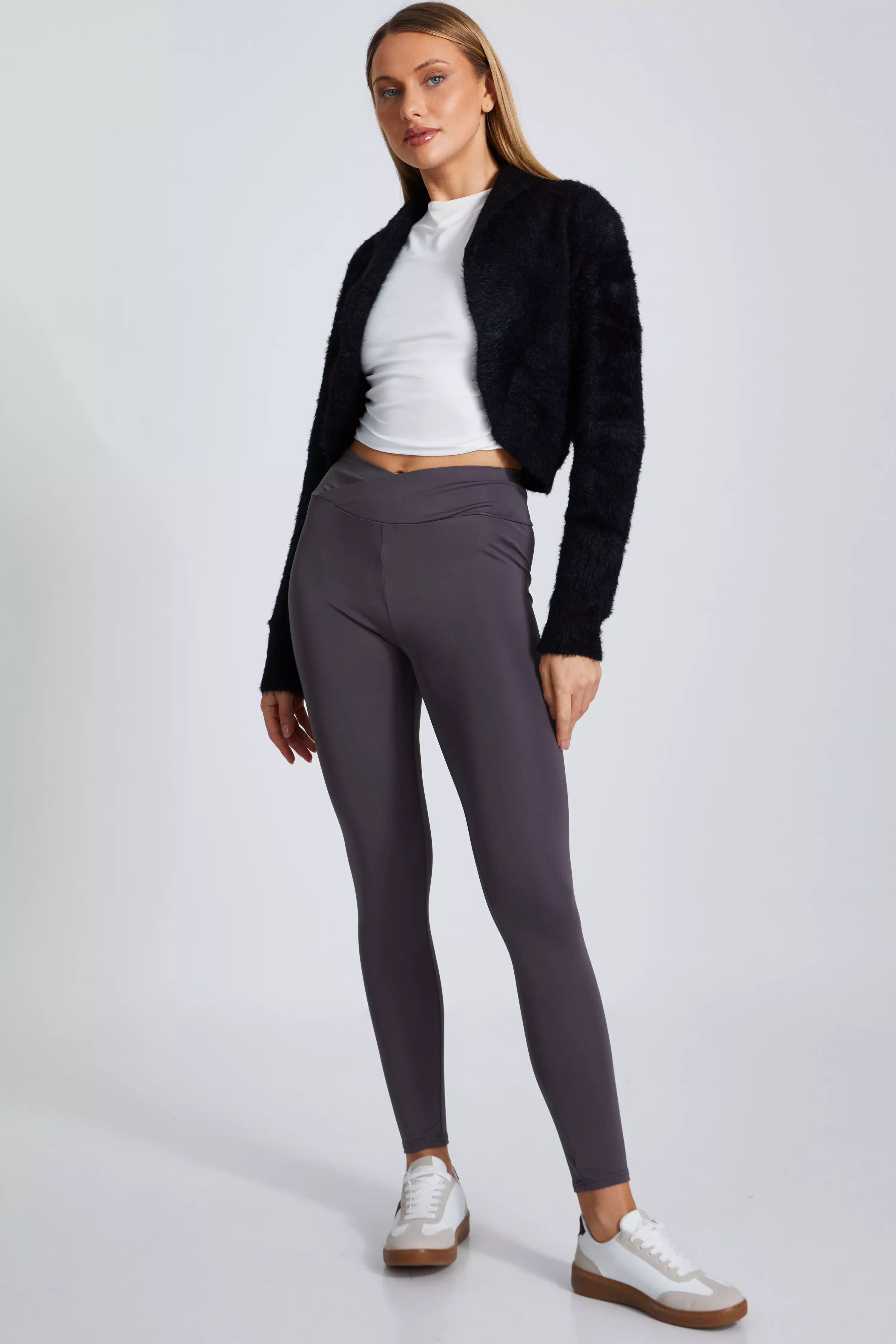 Grey Crossover Waist Leggings