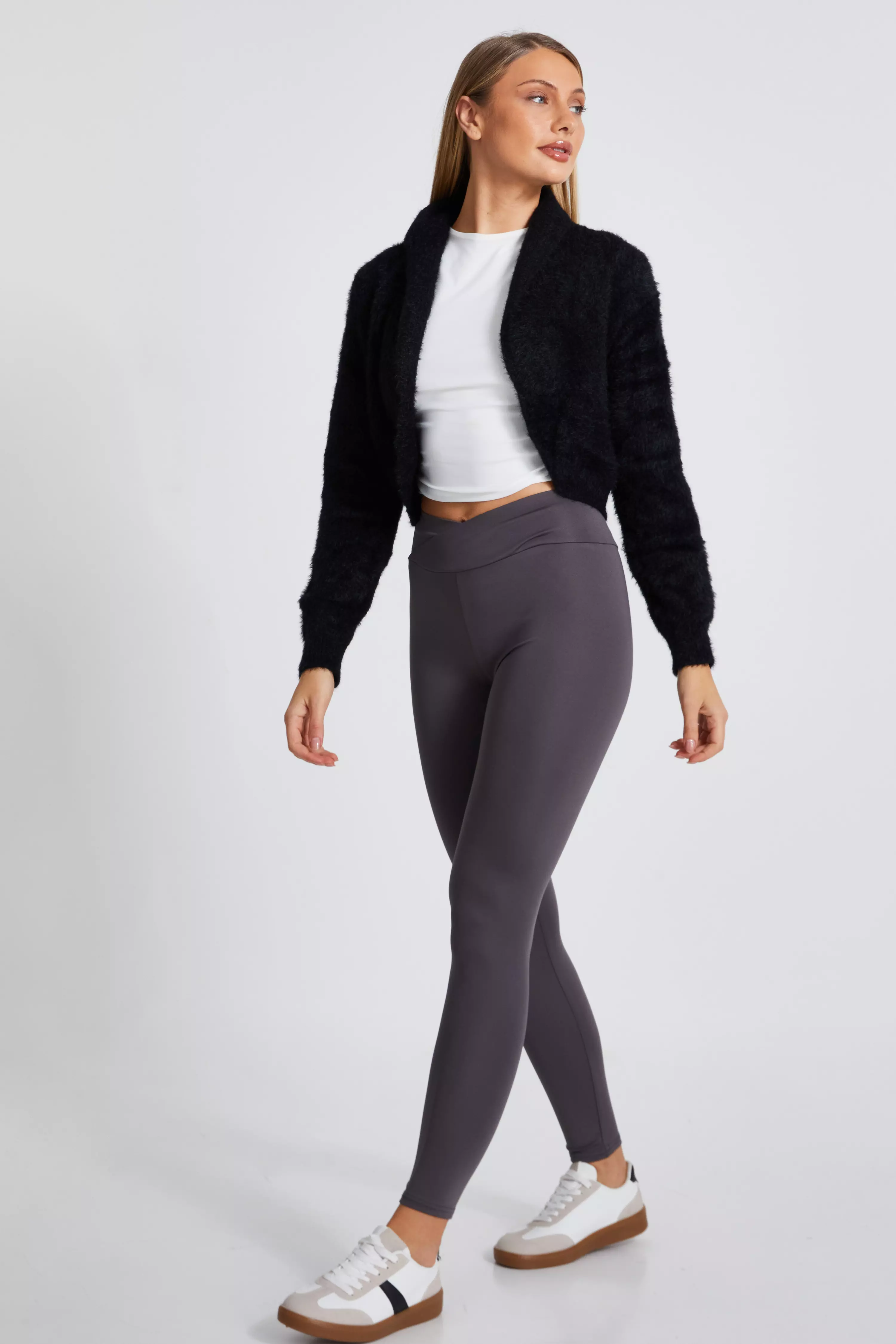 Grey Crossover Waist Leggings