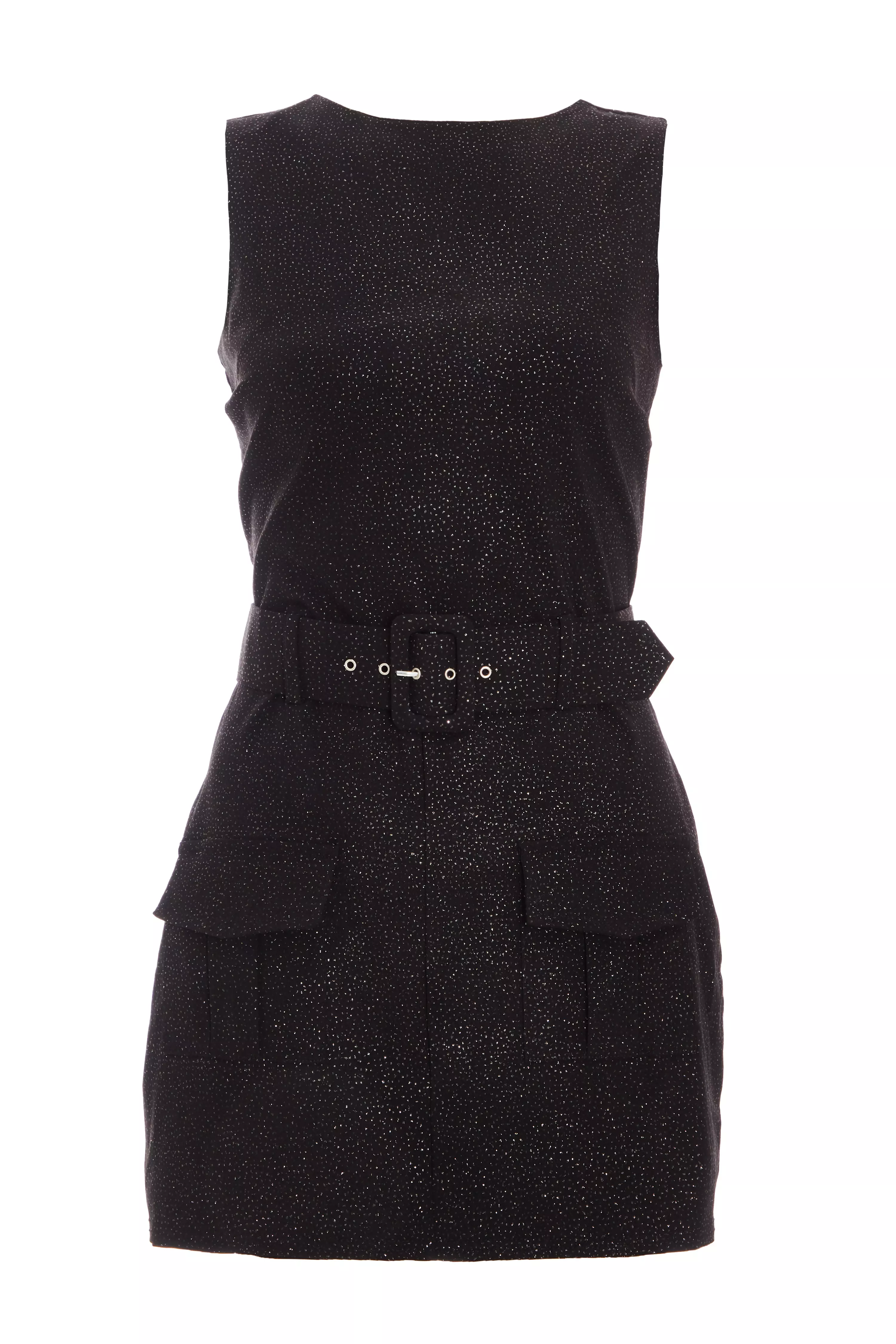 Black Glitter Skort Playsuit