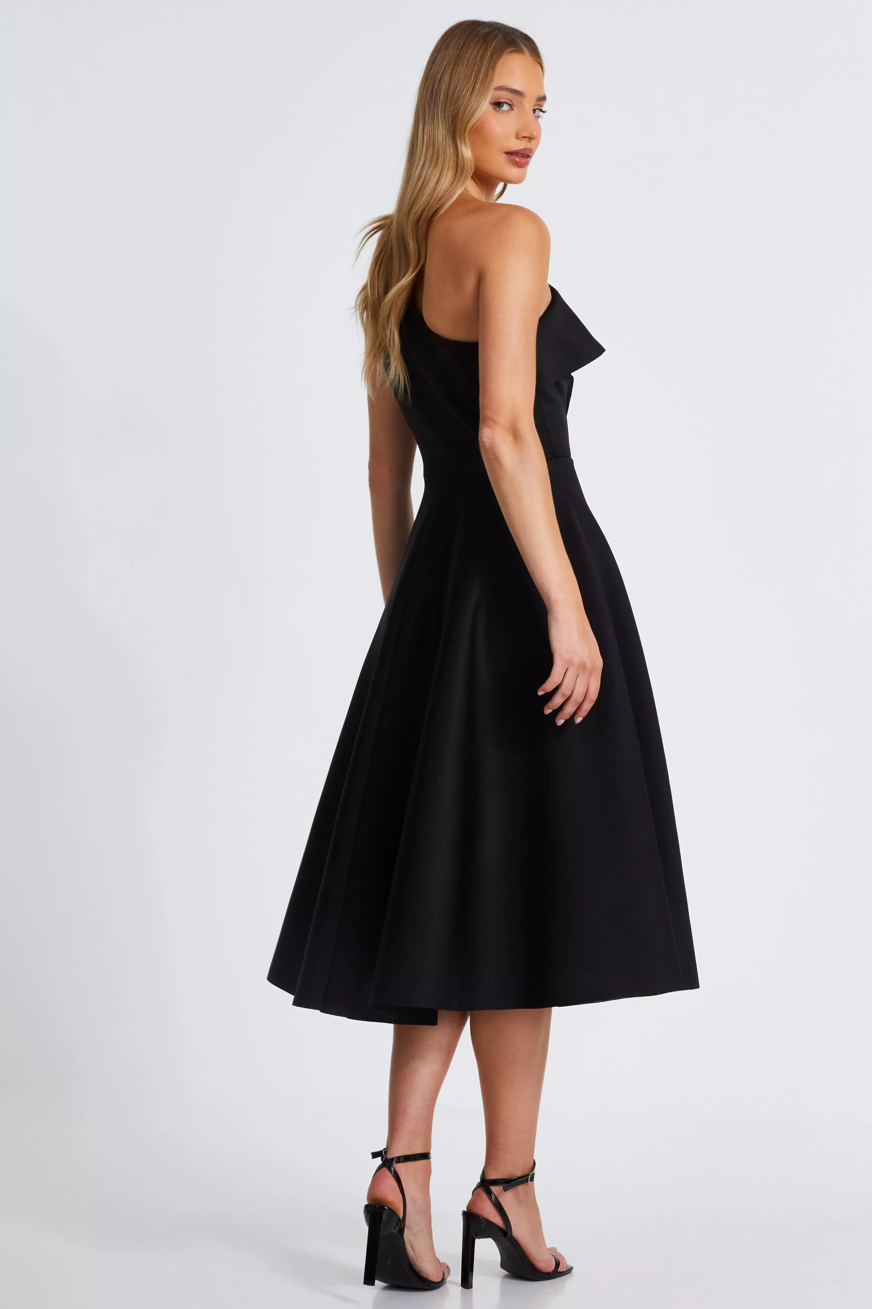 Black One Shoulder Frill Skater Dress