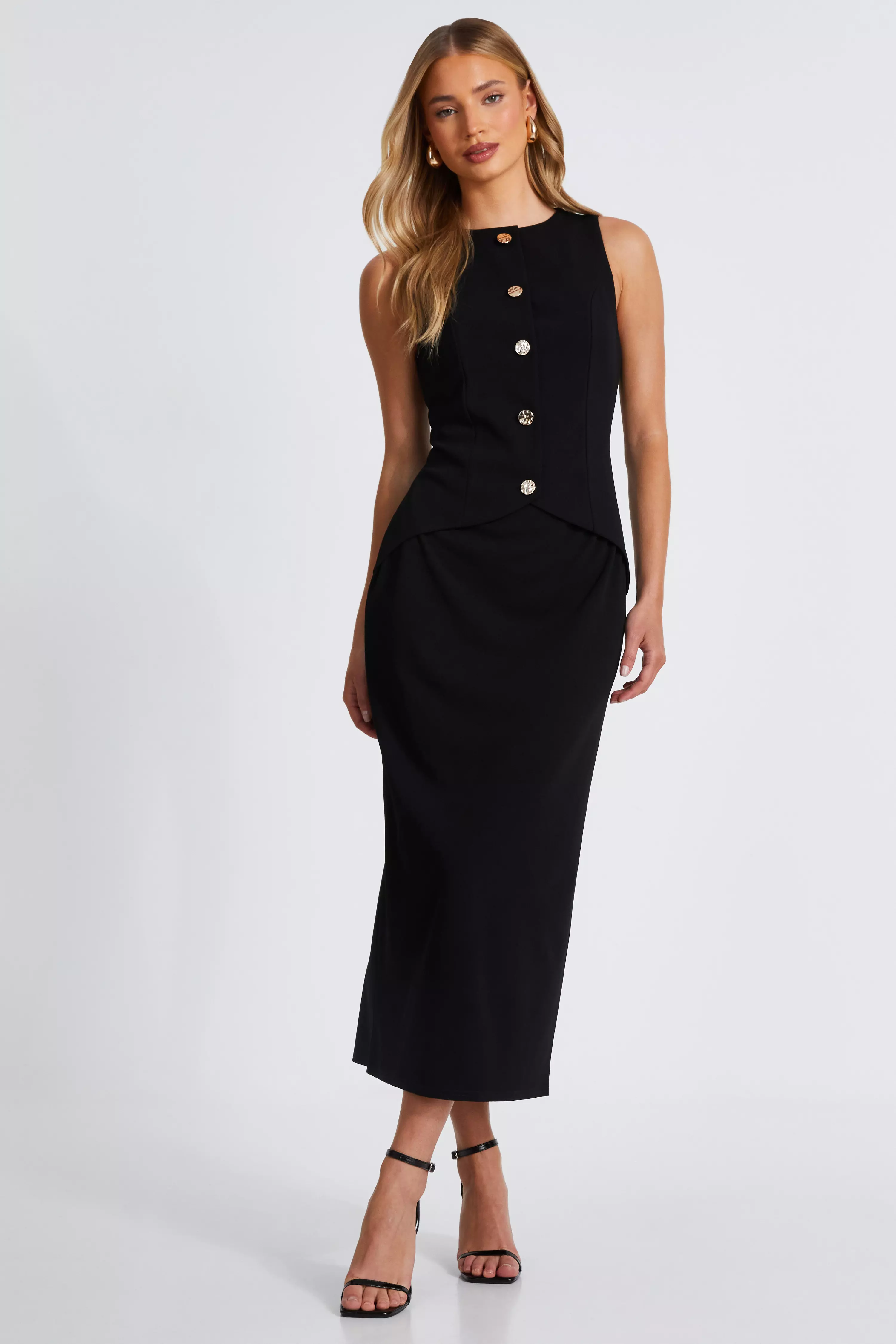 Black Waistcoat Midi Dress