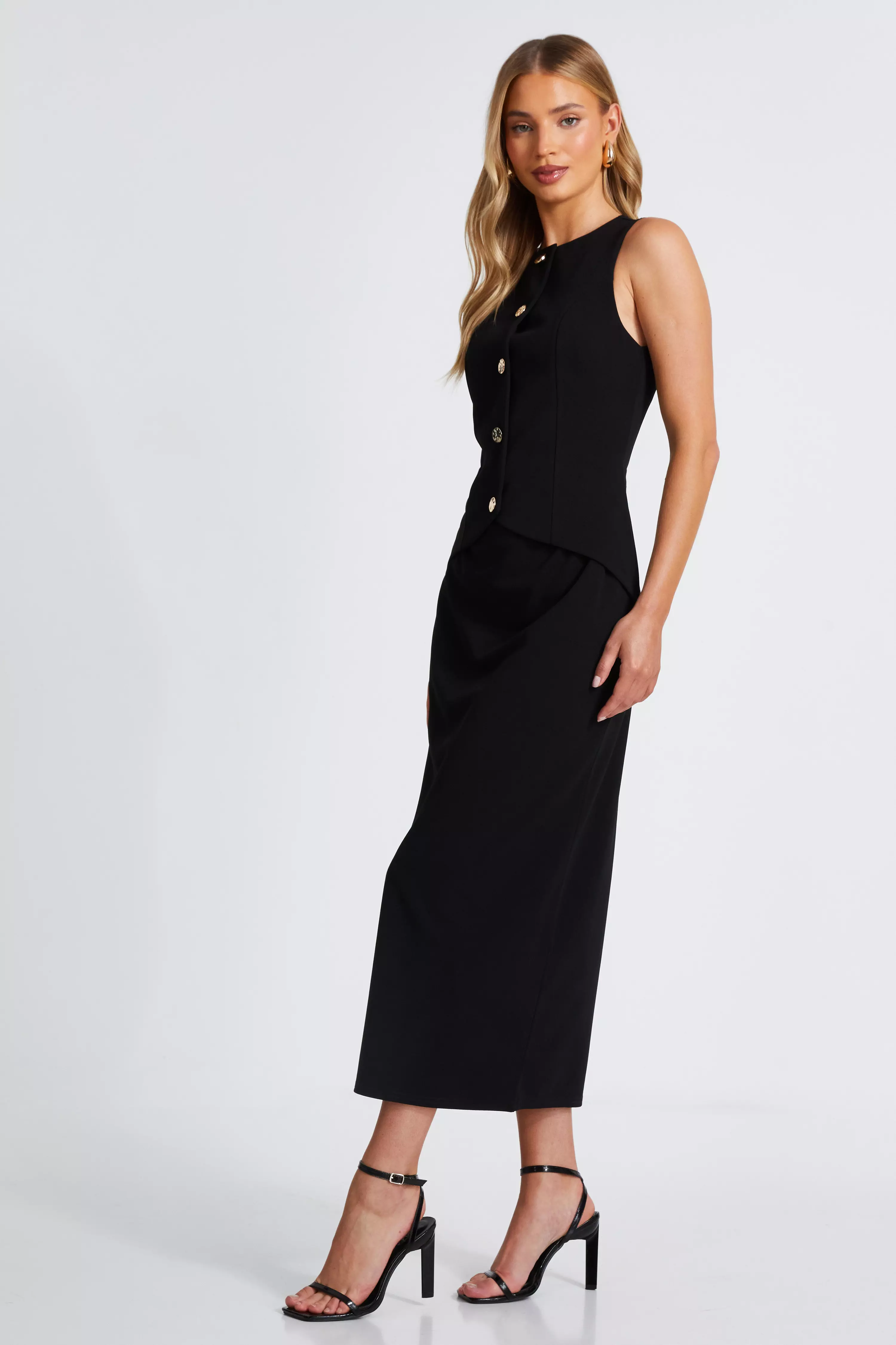 Black Waistcoat Midi Dress