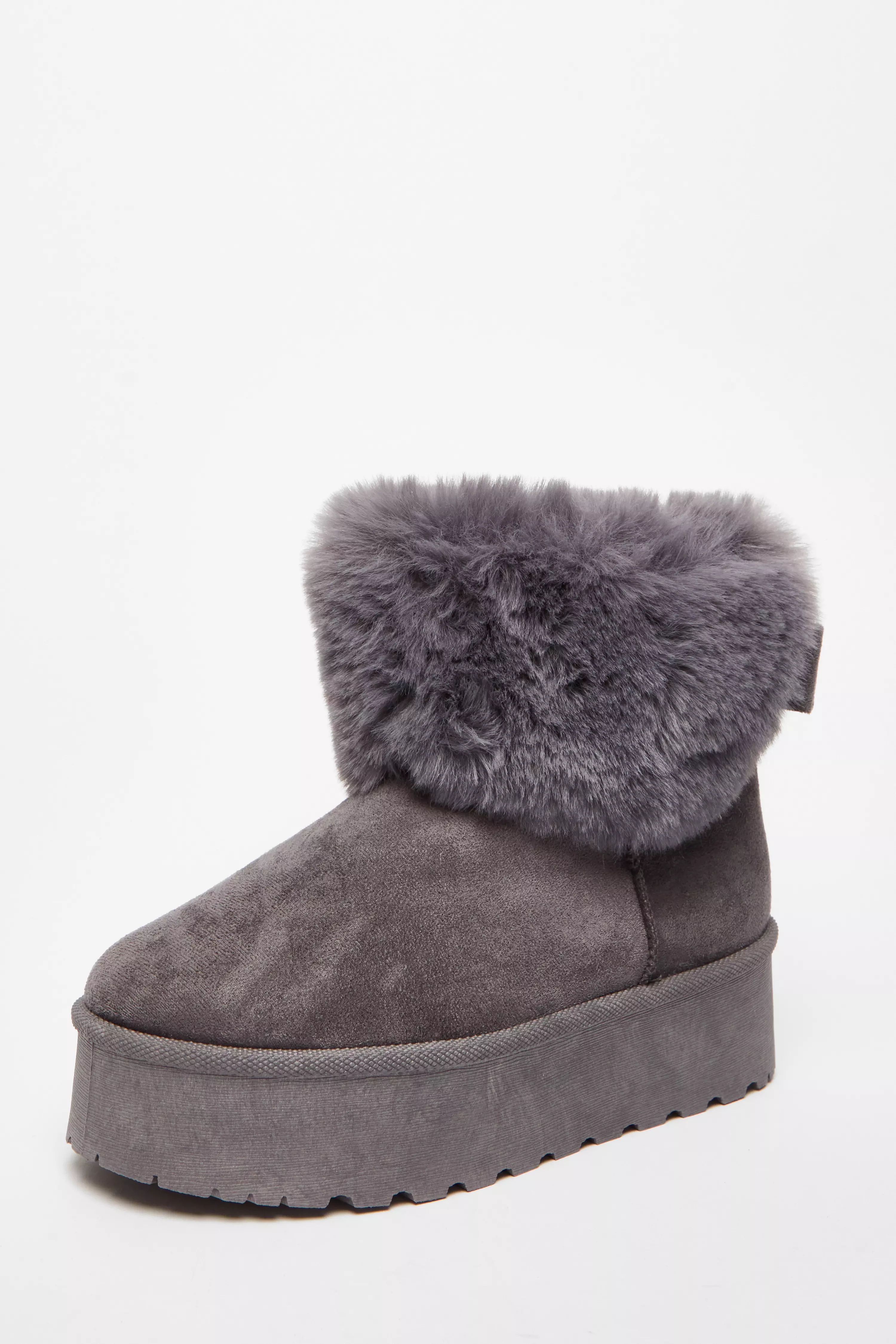 Grey Faux Suede Ankle Boots