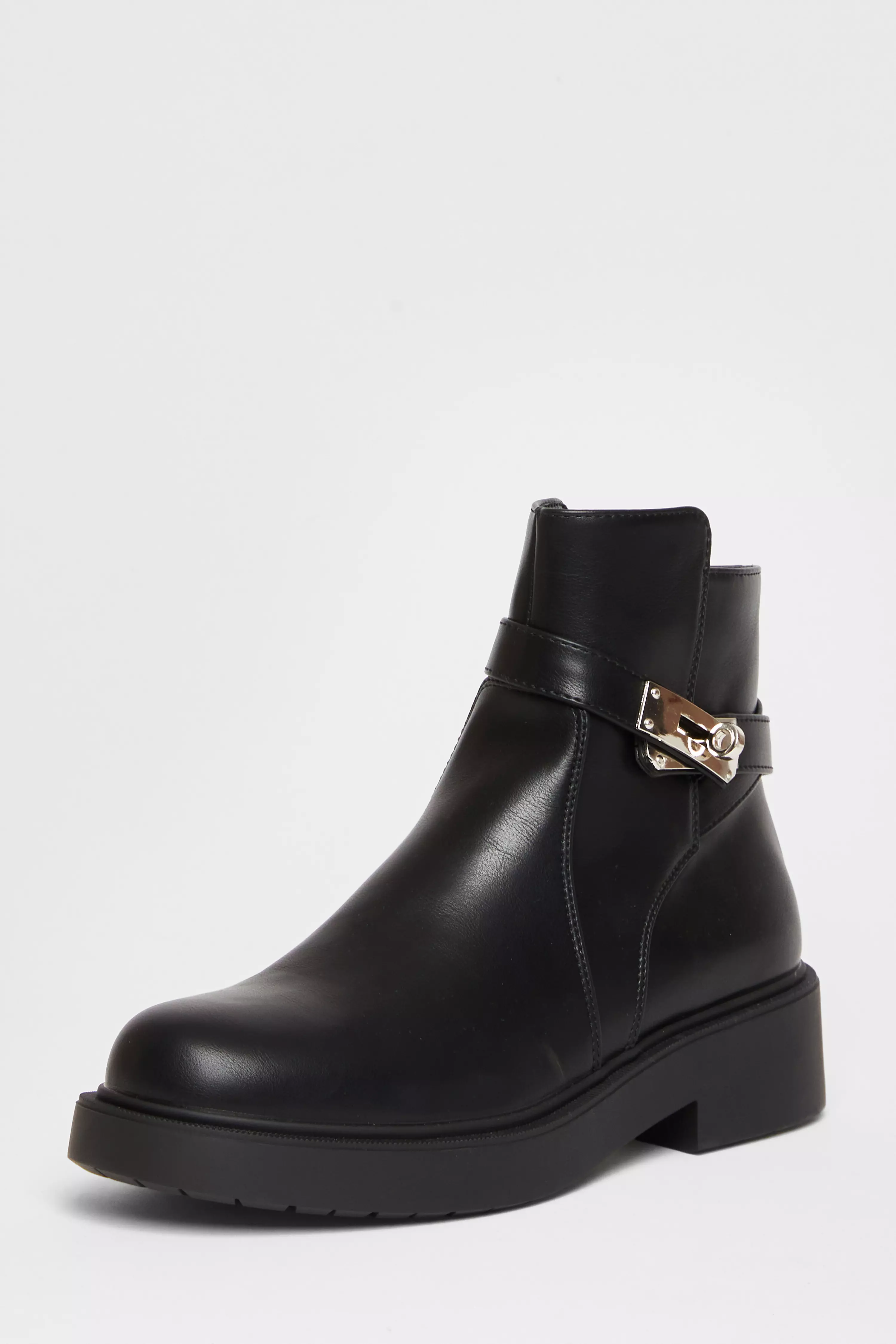 Black Faux Leather Ankle Boots