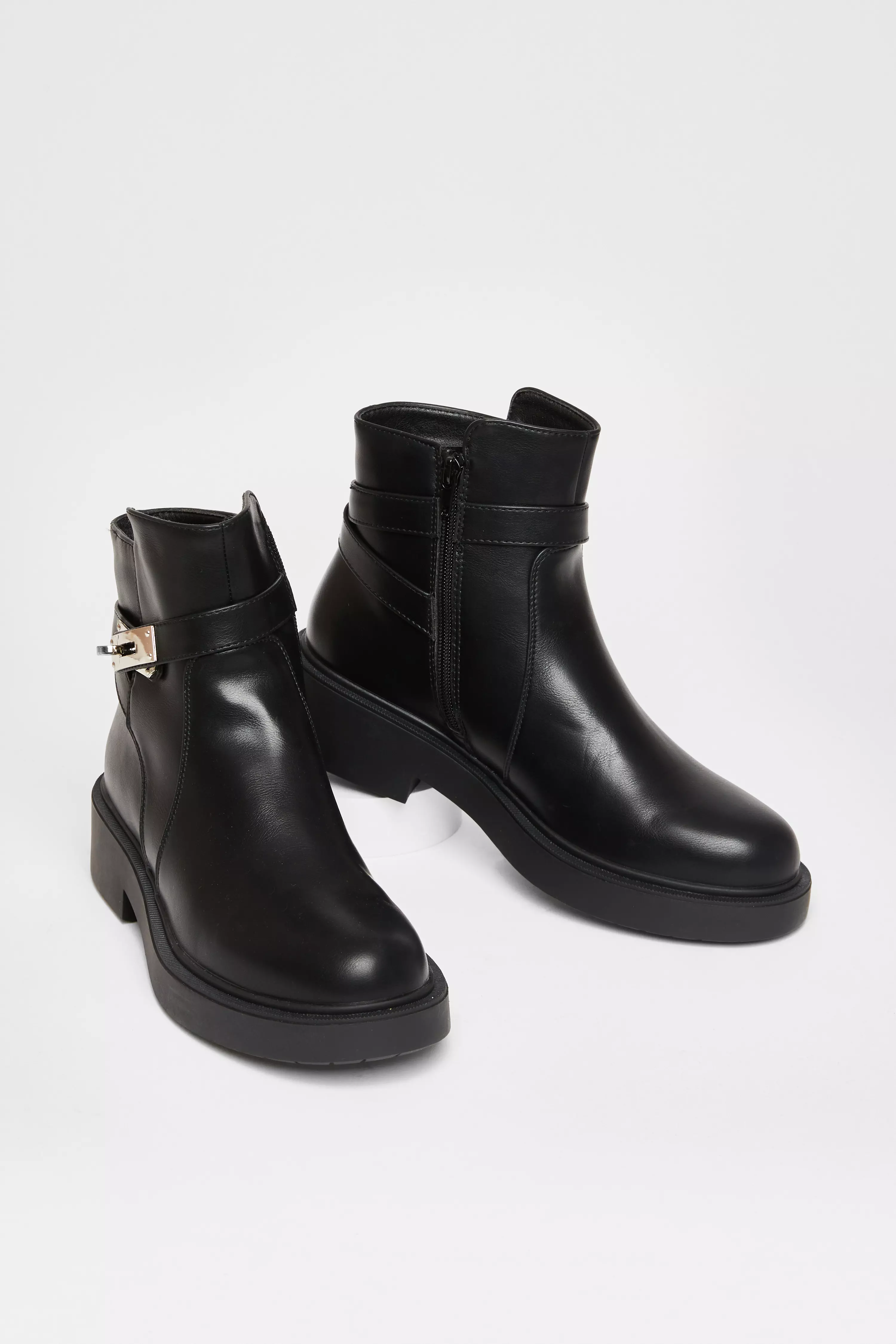 Black Faux Leather Ankle Boots