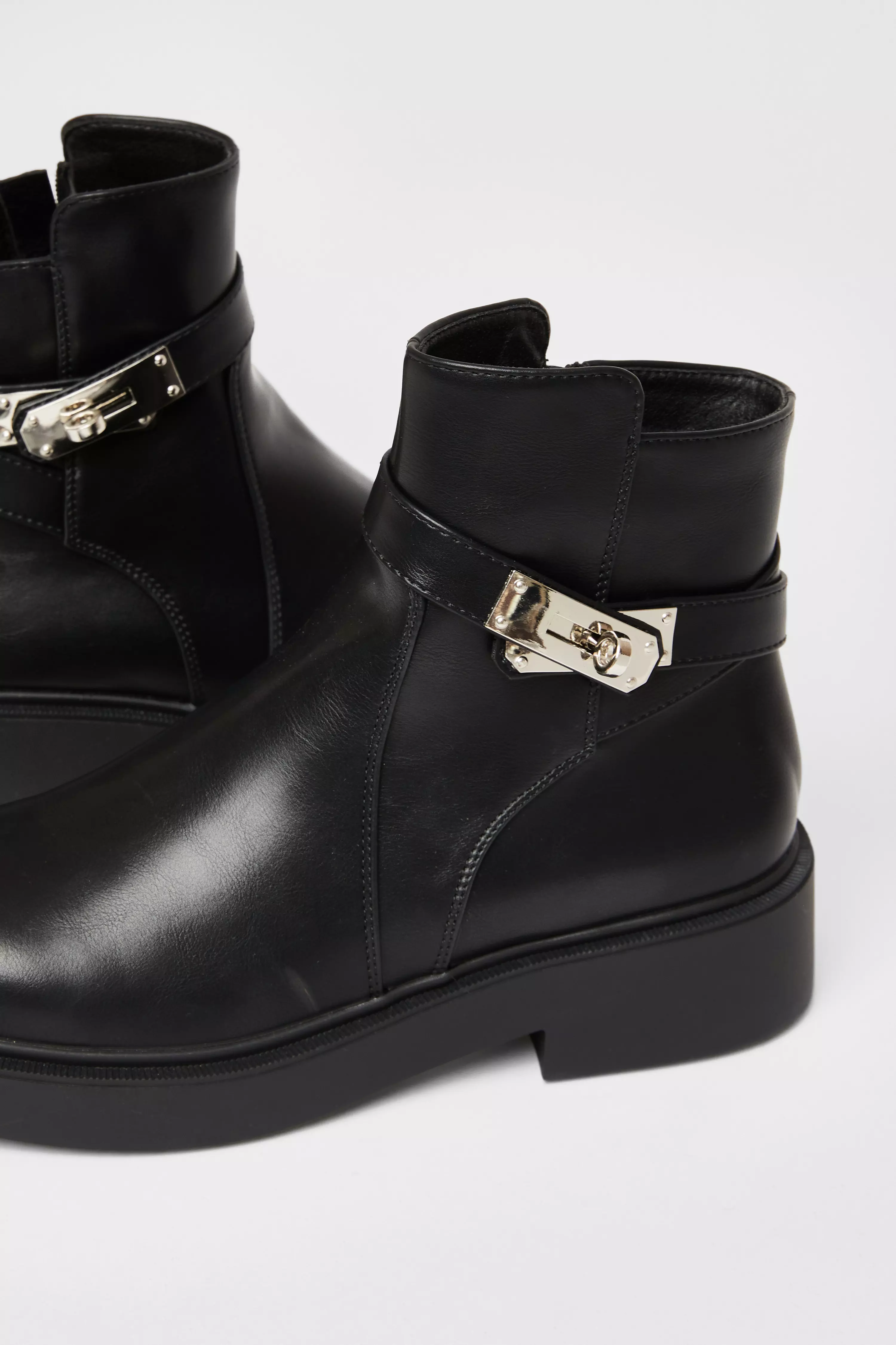 Black Faux Leather Ankle Boots