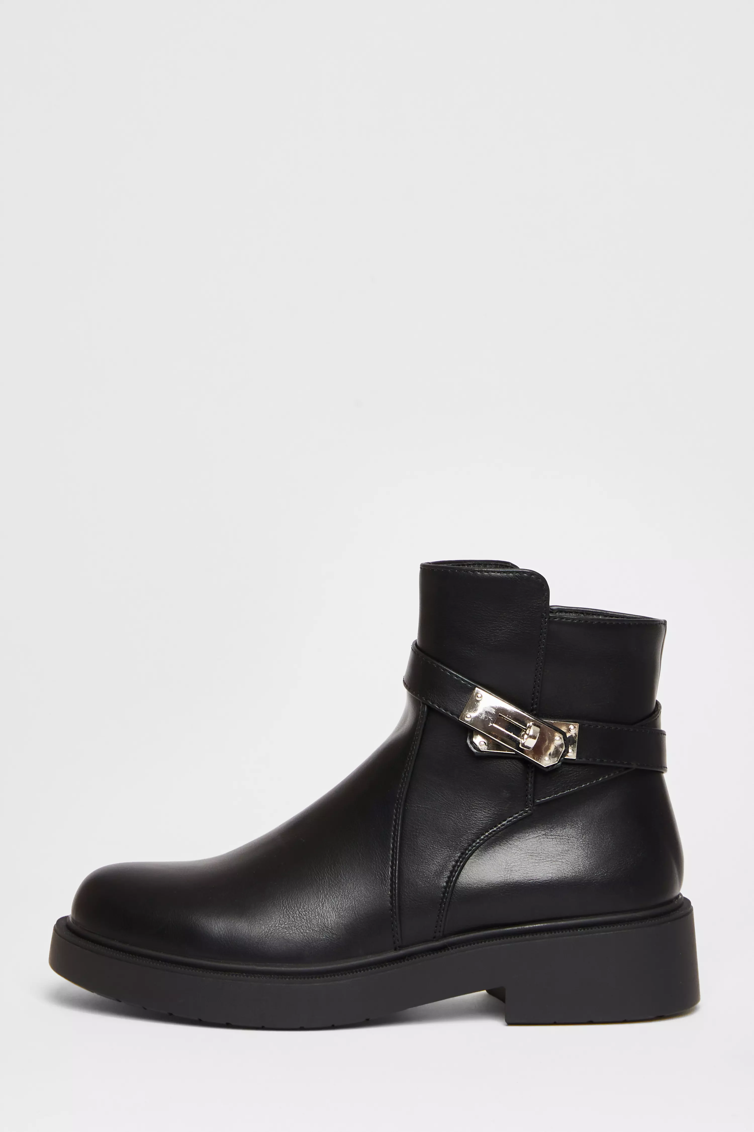 Black Faux Leather Ankle Boots