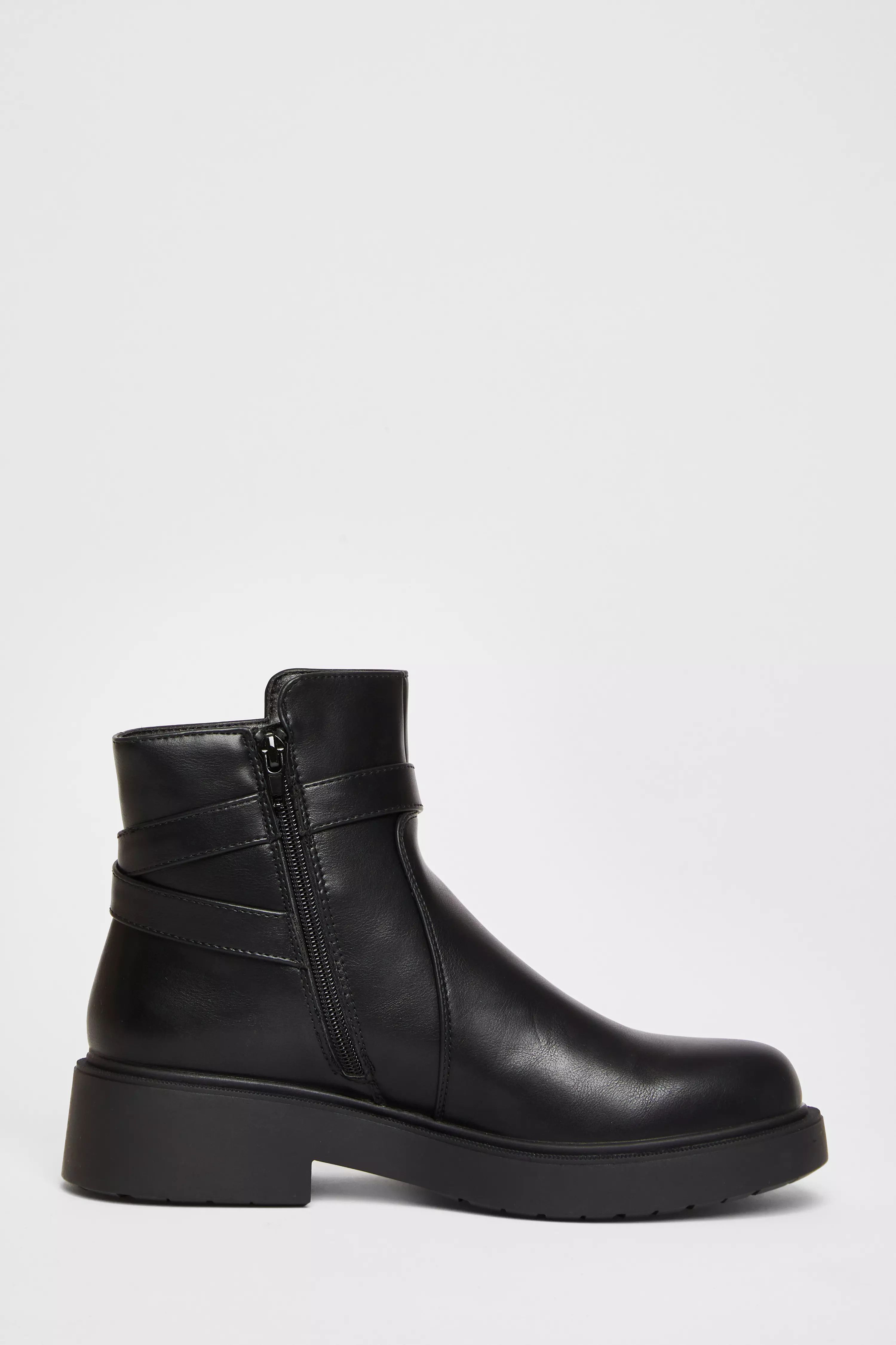 Black Faux Leather Ankle Boots