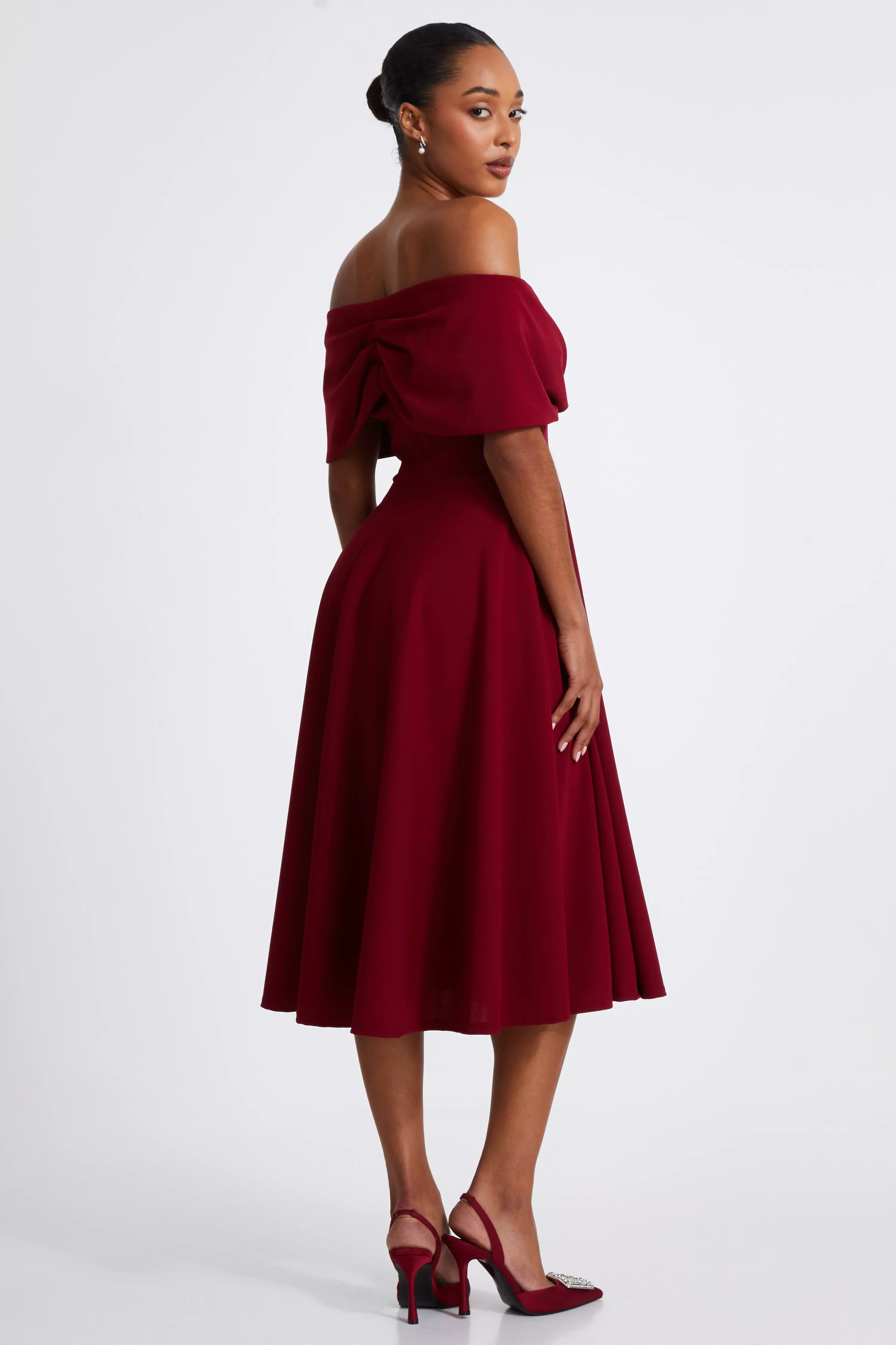 Dark Red Skater Midi Dress