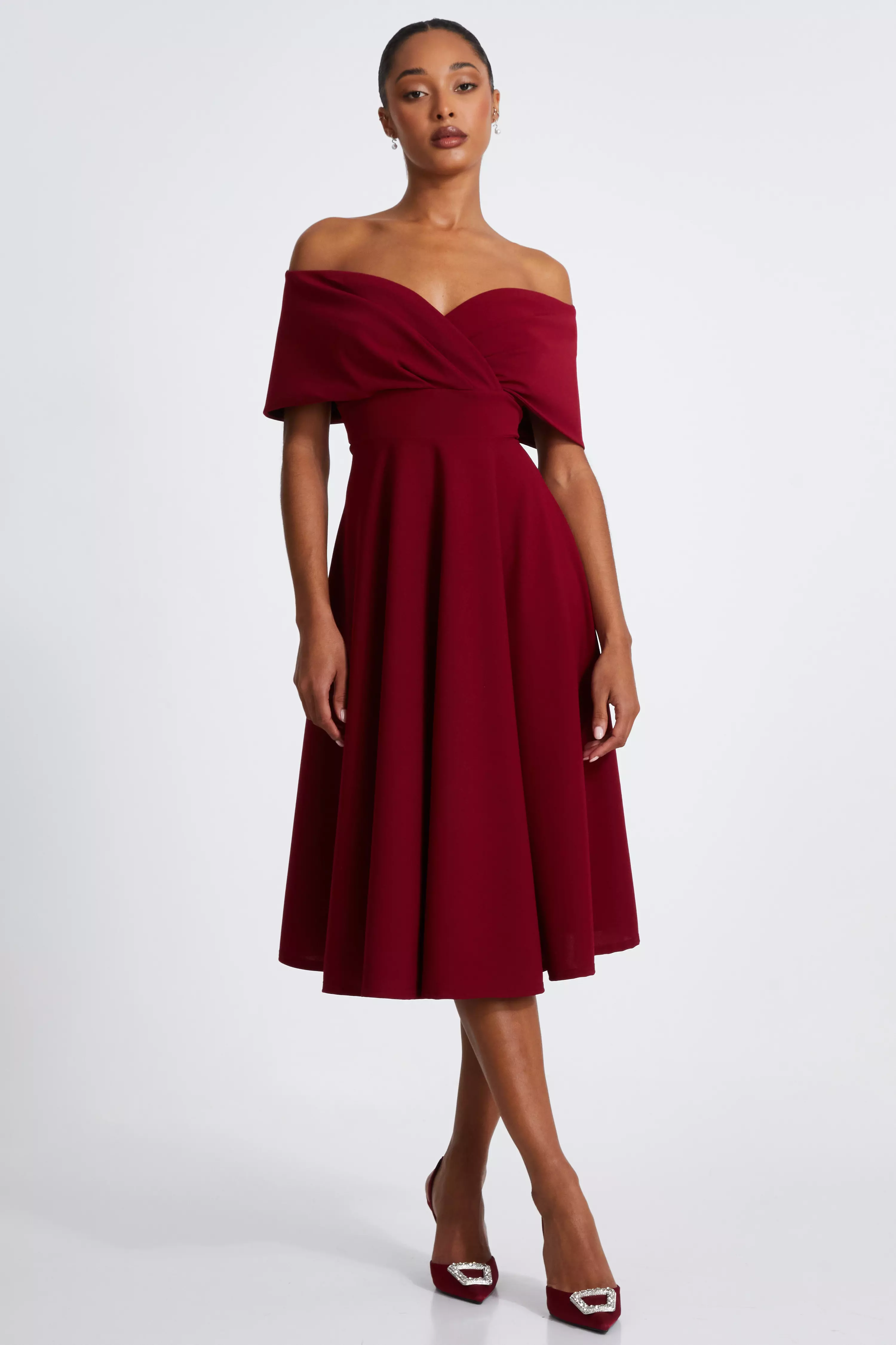 Dark Red Skater Midi Dress