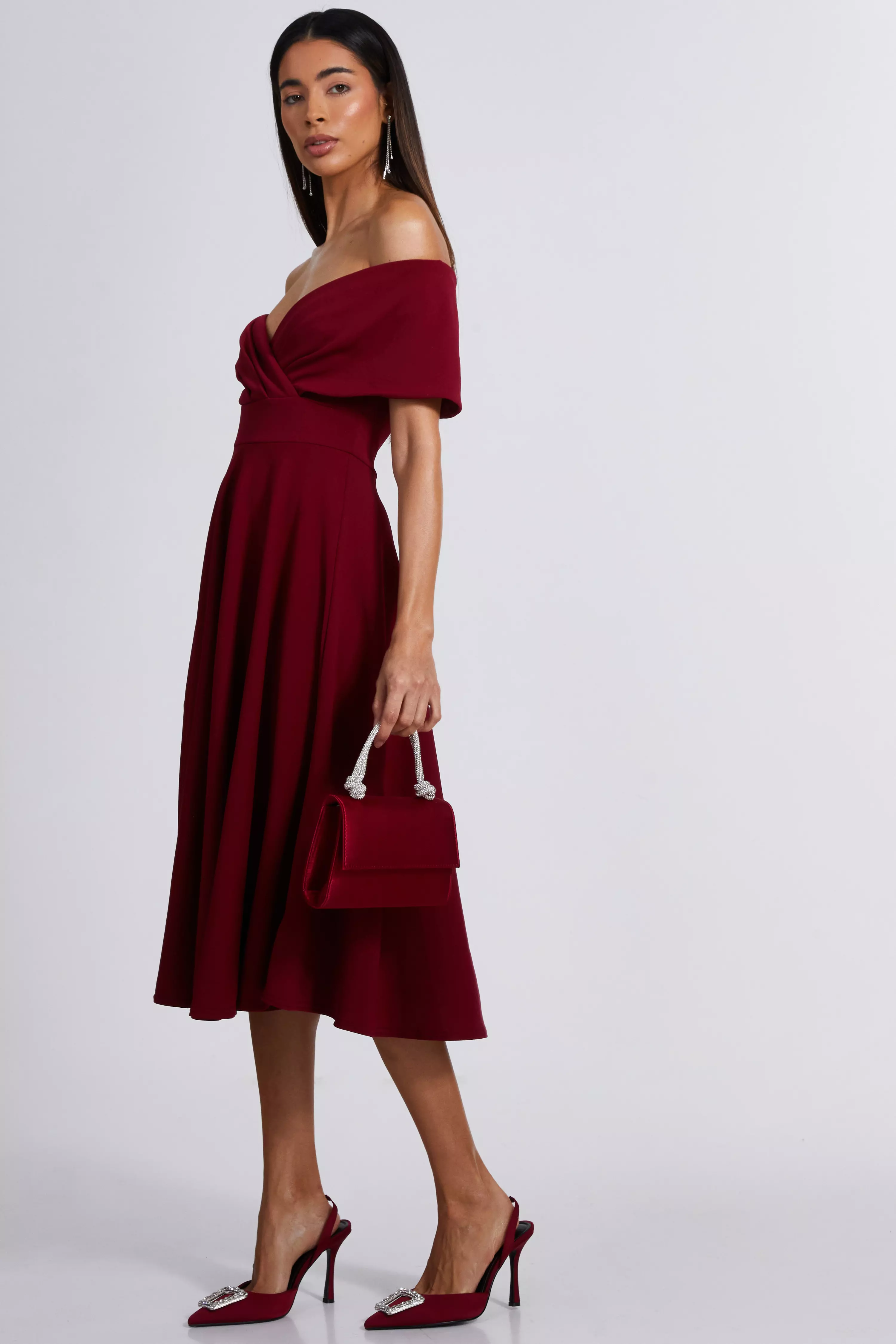 Dark Red Skater Midi Dress