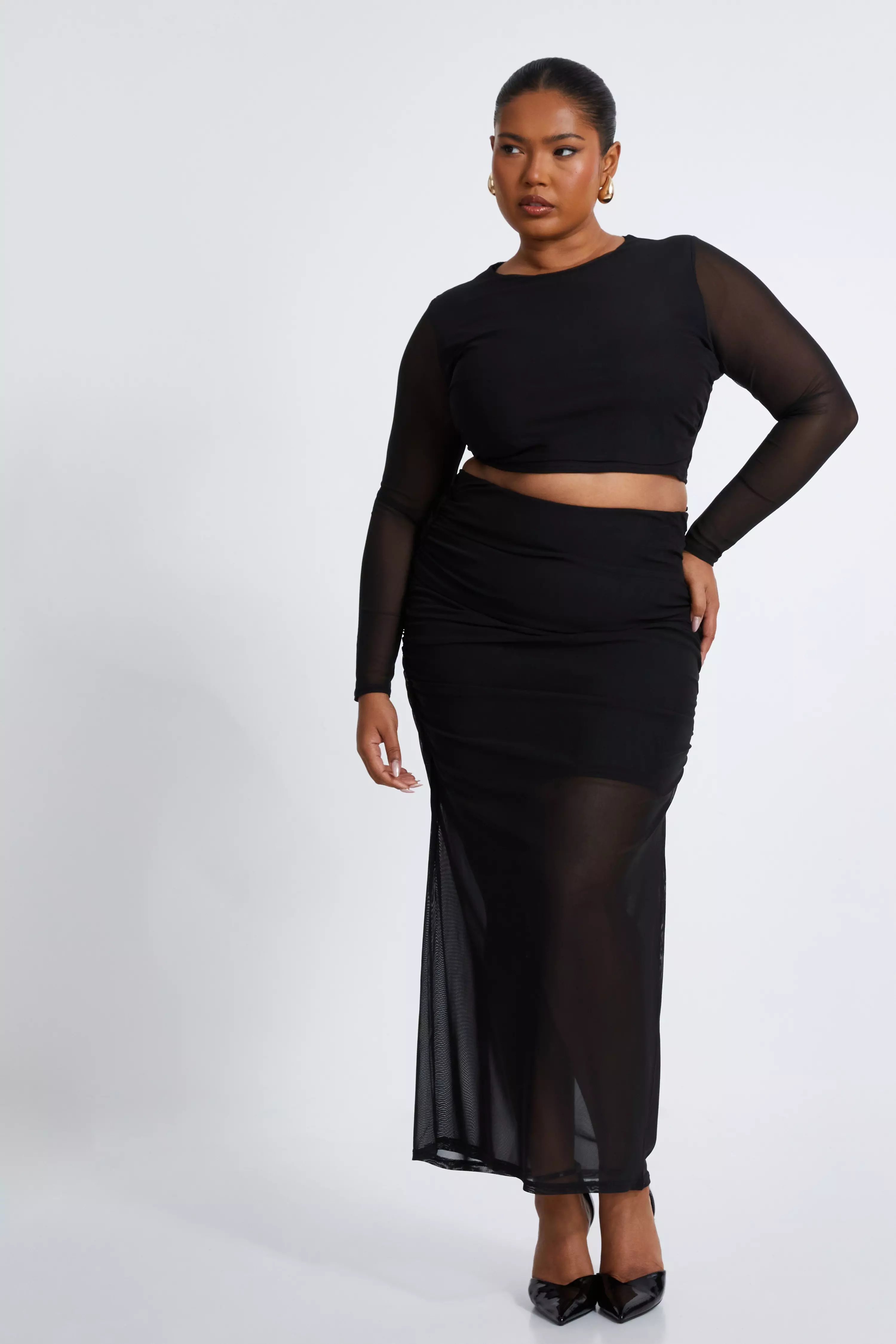 Curve Black Mesh Crop Top