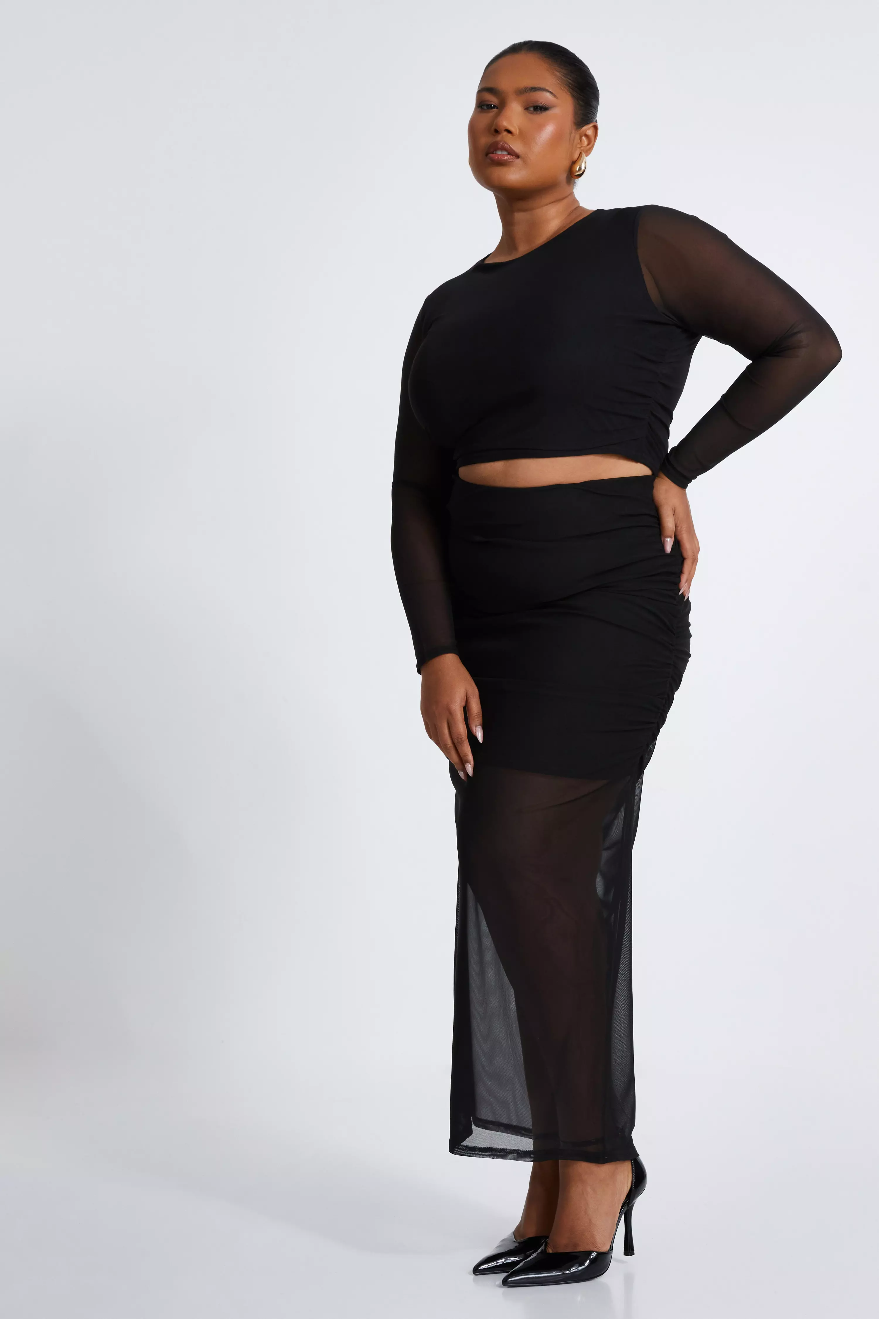 Curve Black Mesh Crop Top