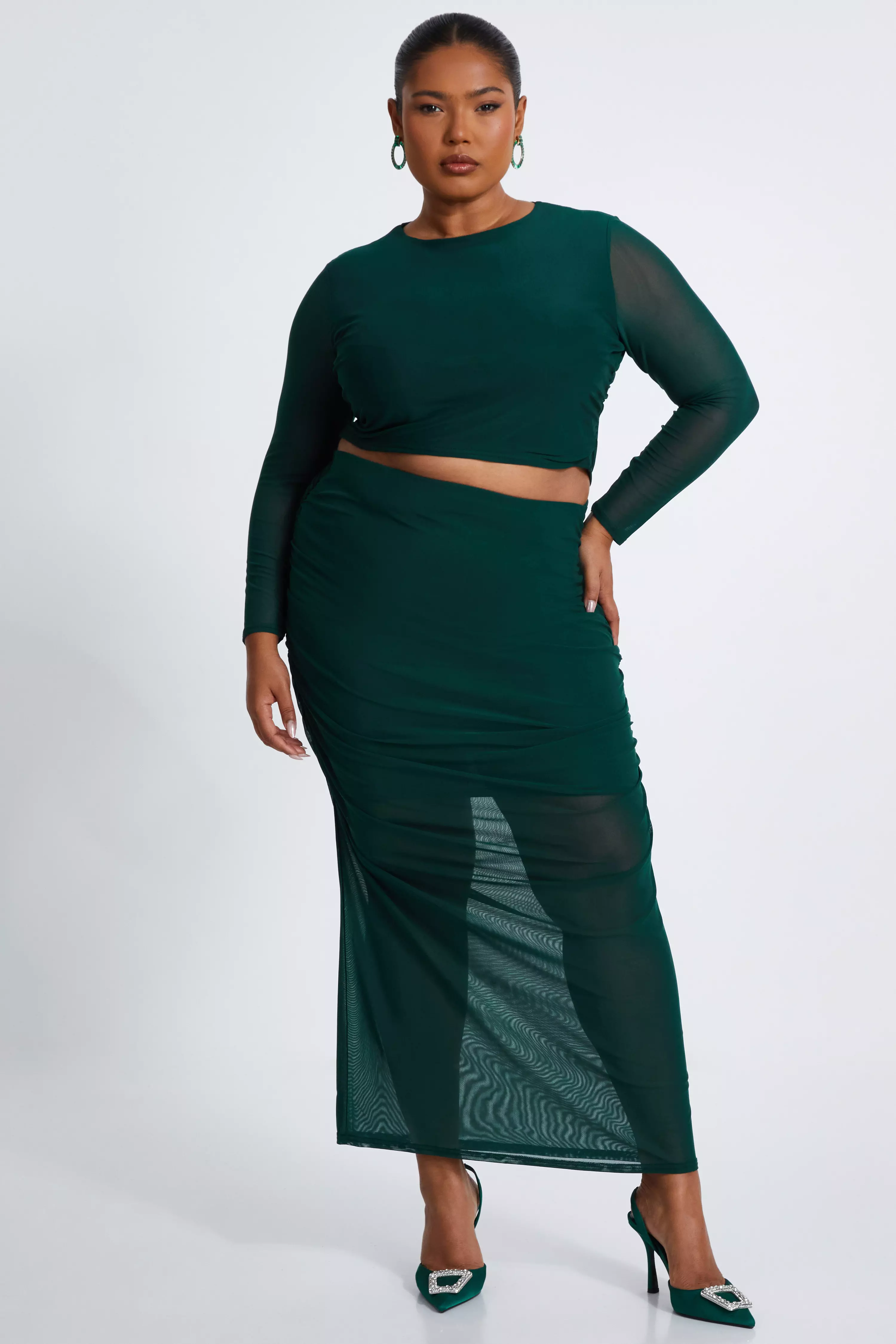 Curve Bottle Green Mesh Crop Top