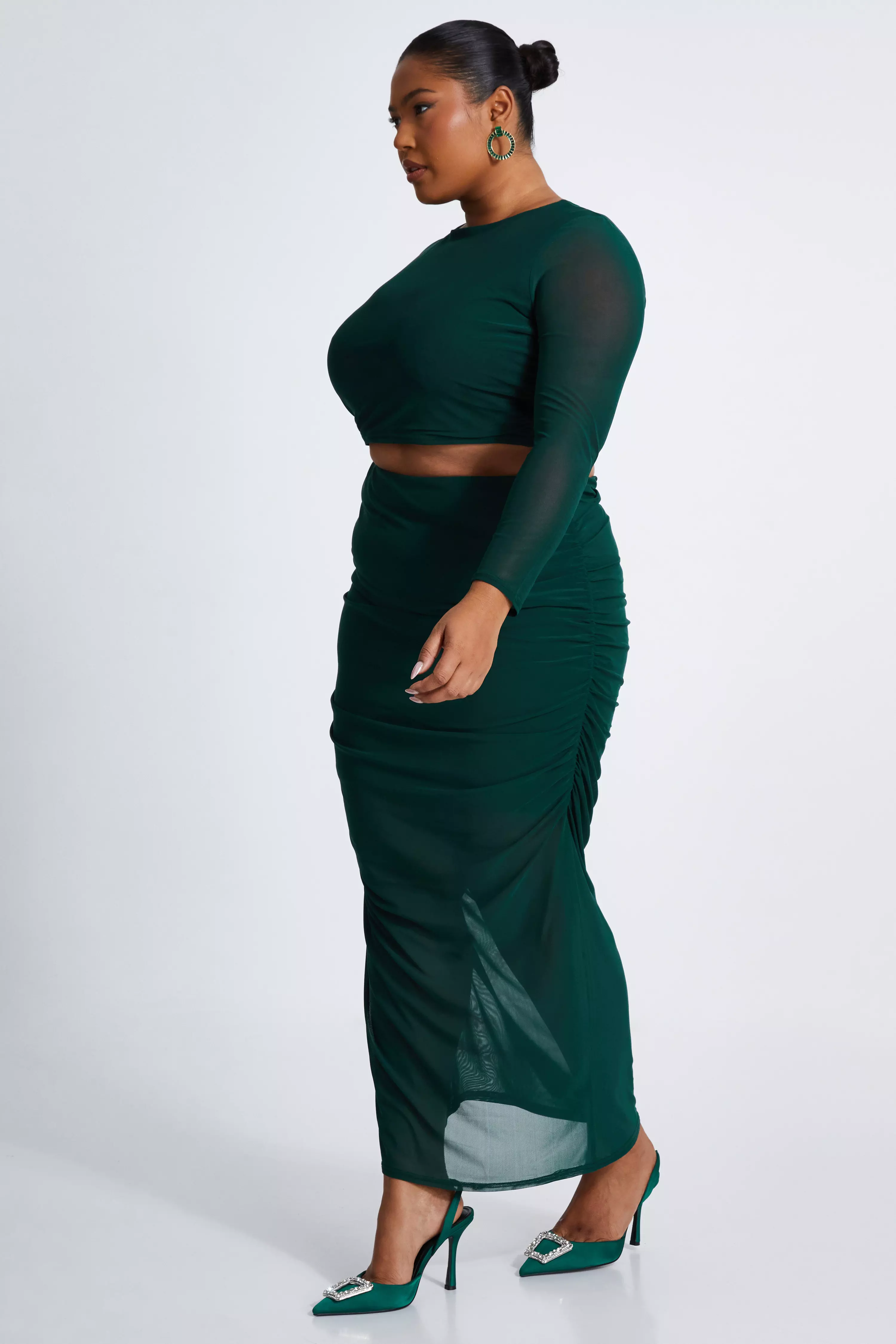 Curve Bottle Green Mesh Crop Top