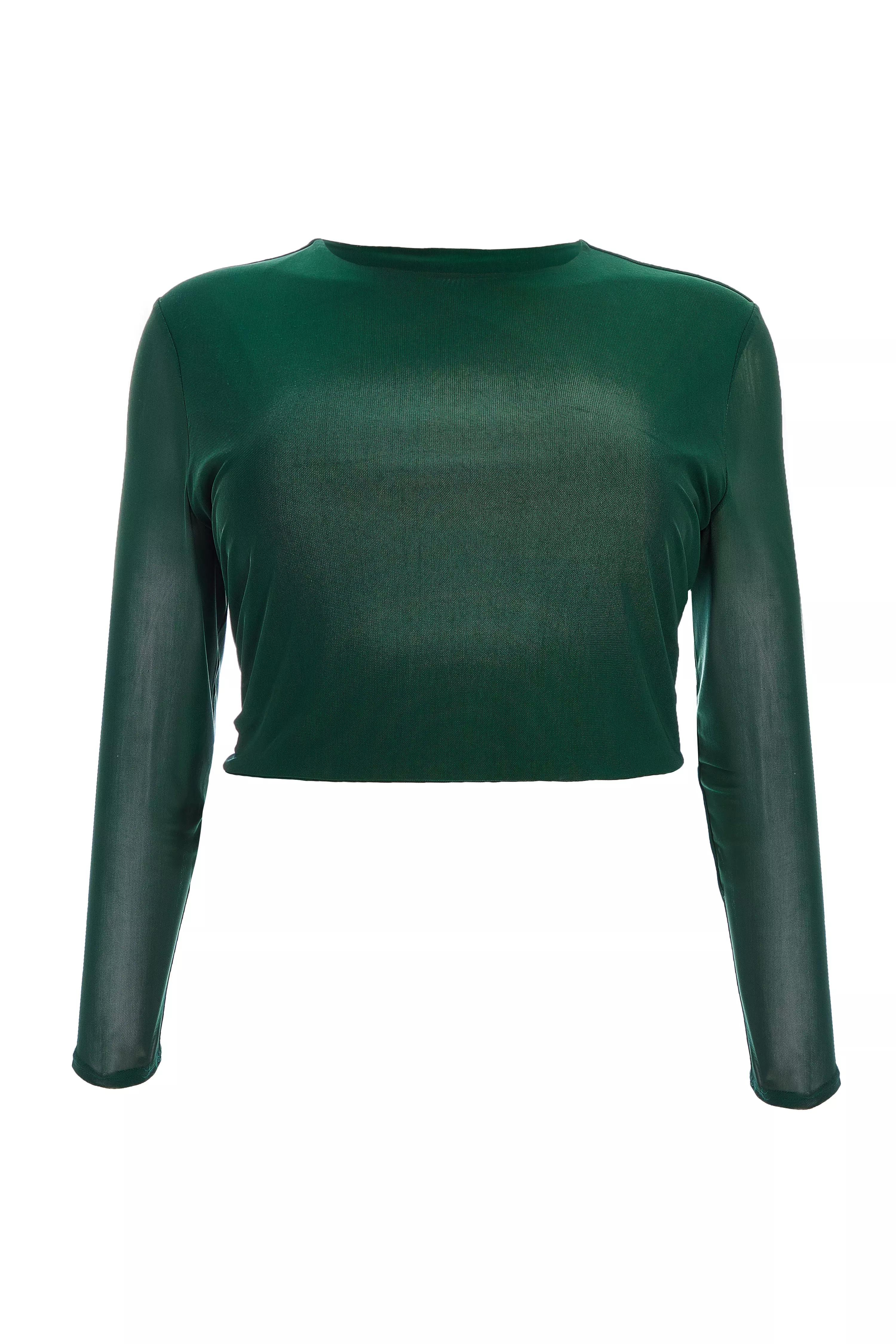 Curve Bottle Green Mesh Crop Top